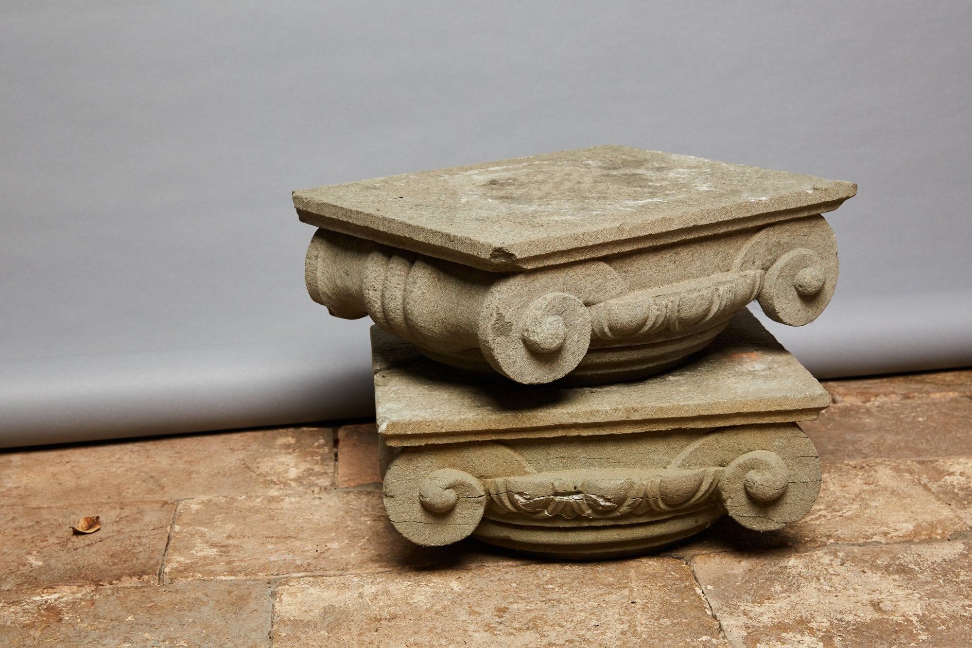 17th Century Pietra Serena Capitals - Pair of Antique Stone Columns for Home Decor & Garden Accents | Perfect for Classic & Renaissance Style Interiors
