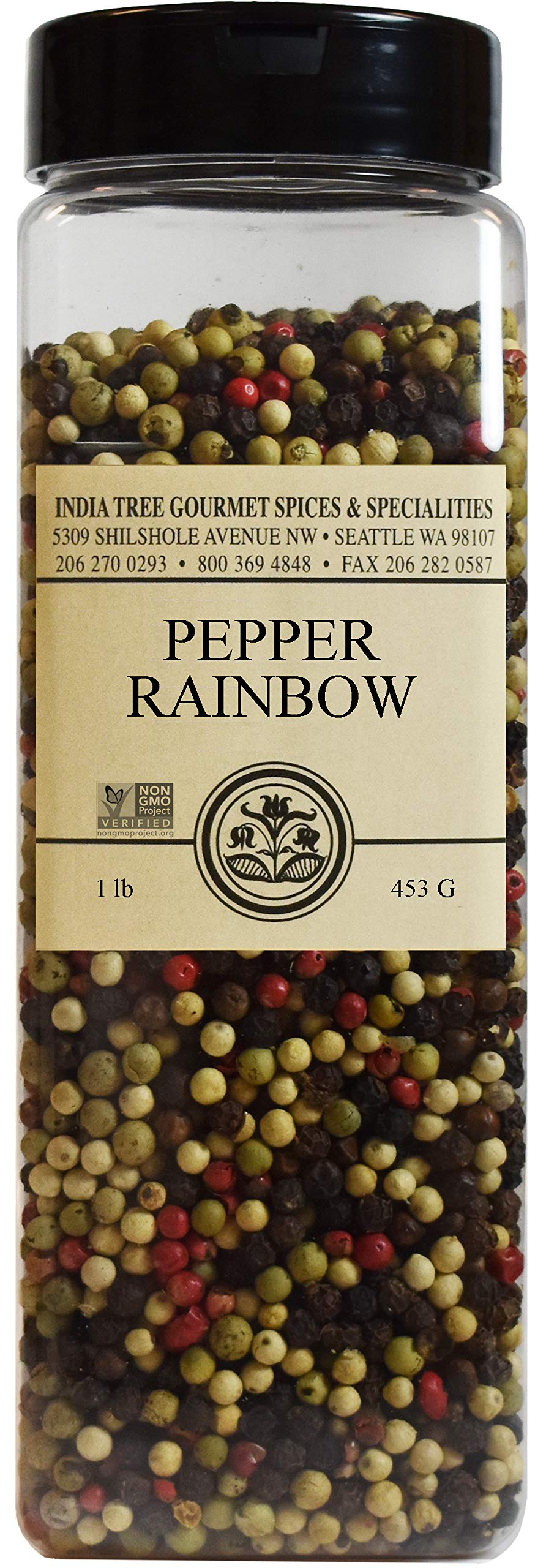 India Tree Rainbow Peppercorn Blend, 1 Lb Pantry Pack - Premium Whole Peppercorns for Gourmet Cooking, Spice Rubs & Homemade Seasonings