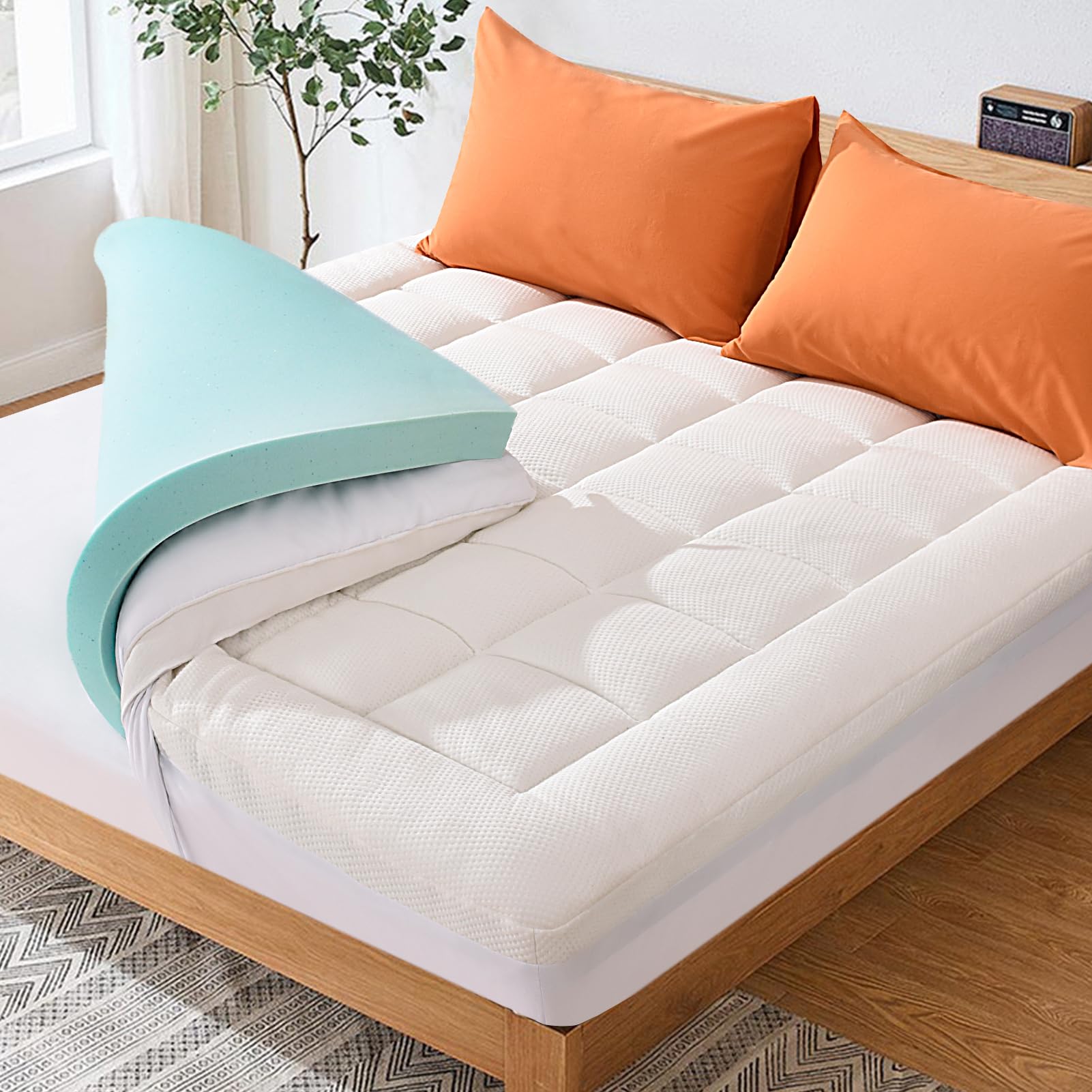 Dual Layer 3 Inch Memory Foam Mattress Topper - Ultra Soft & Breathable Twin Size Mattress Pad with Pillow Cases - Perfect for Back Pain Relief & Pressure Relief - Ideal for Guest Beds, Dorms & Home Use (3975)