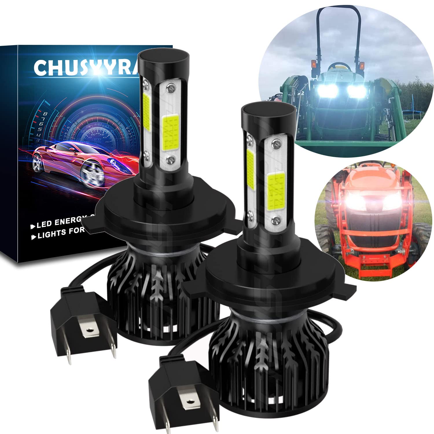 CHUSYYRAY 9003/H4 LED Bulbs - Super Bright 6000K White Hi/Low Beam Headlights for John Deere 1025R 2025R 2032R 2038R (2017-2021) - IP67 Waterproof, Plug & Play, Pack of 2 - Perfect for Tractor, Farm Equipment & Off-Road Lighting