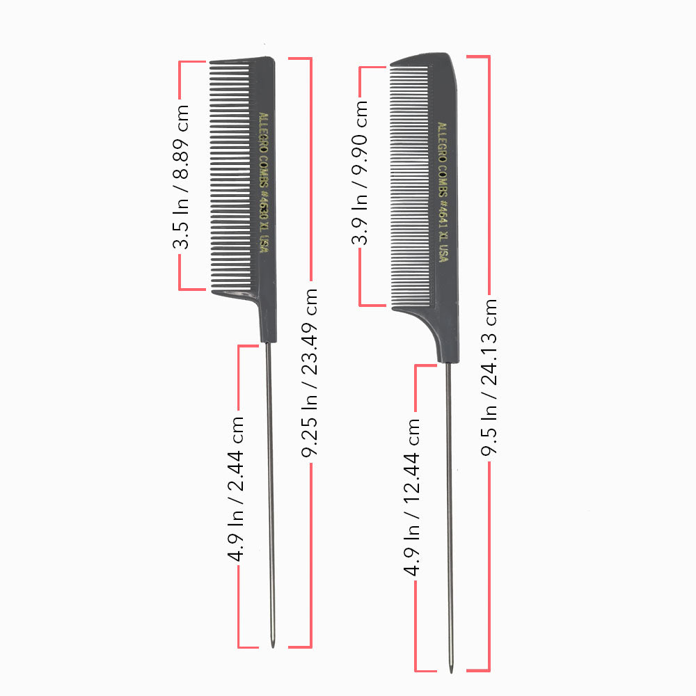 Allegro Combs XL Pintail Parting & Foiling Combs Set - Professional Hair Styling Tools for Salon & Home Use