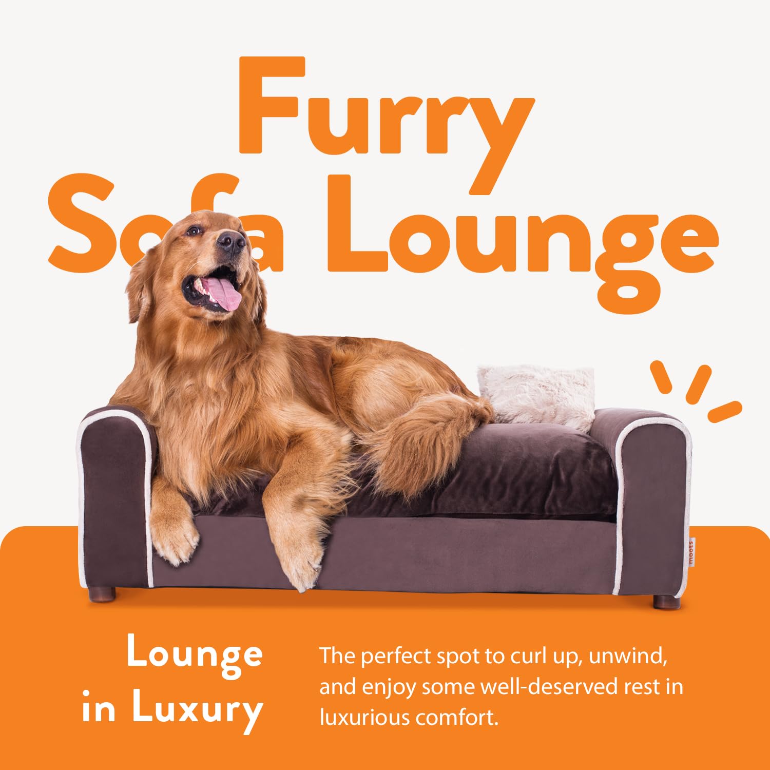 Premium Moots Furry Pet Lounge - Large Deluxe Dog Bed with 2 Comfort Pillows, Washable Chocolate Brown Pet Sofa for Small to Medium Dogs - Perfect for Living Room, Bedroom & Pet-Friendly Spaces