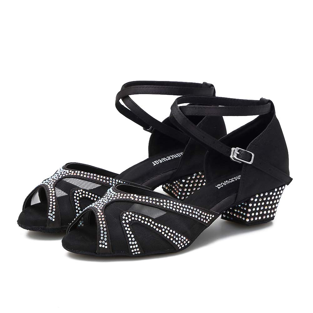Women's Rhinestones Ballroom Dance Shoes for Latin, Salsa, Bachata Performance with Suede Sole - Perfect for Dance Competitions & Social Events