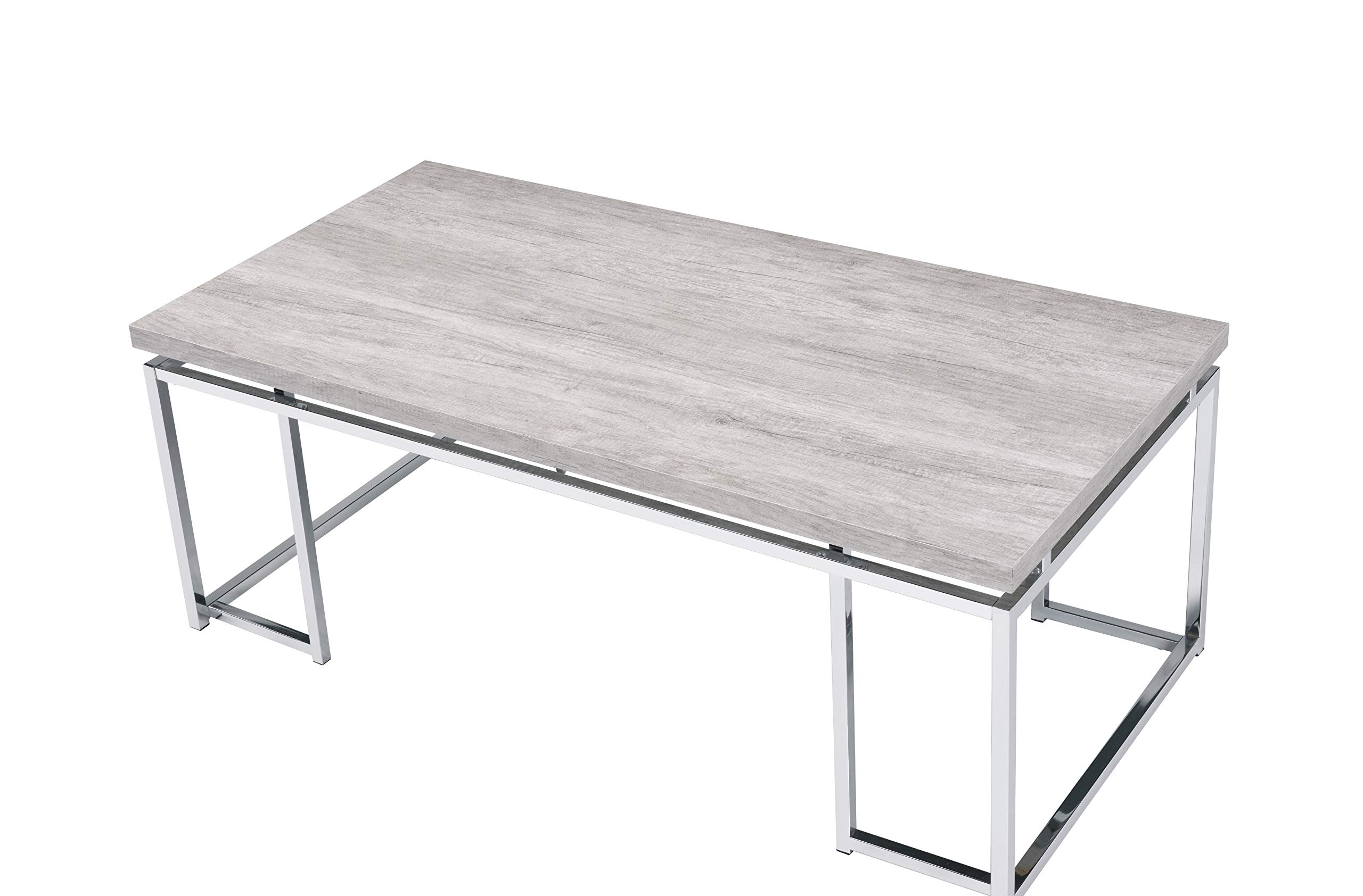 Benjara Modern Coffee Table with Rectangular Tabletop & Sturdy Metal Legs - Silver & Brown Finish - Perfect for Living Room, Office or Lounge Decor