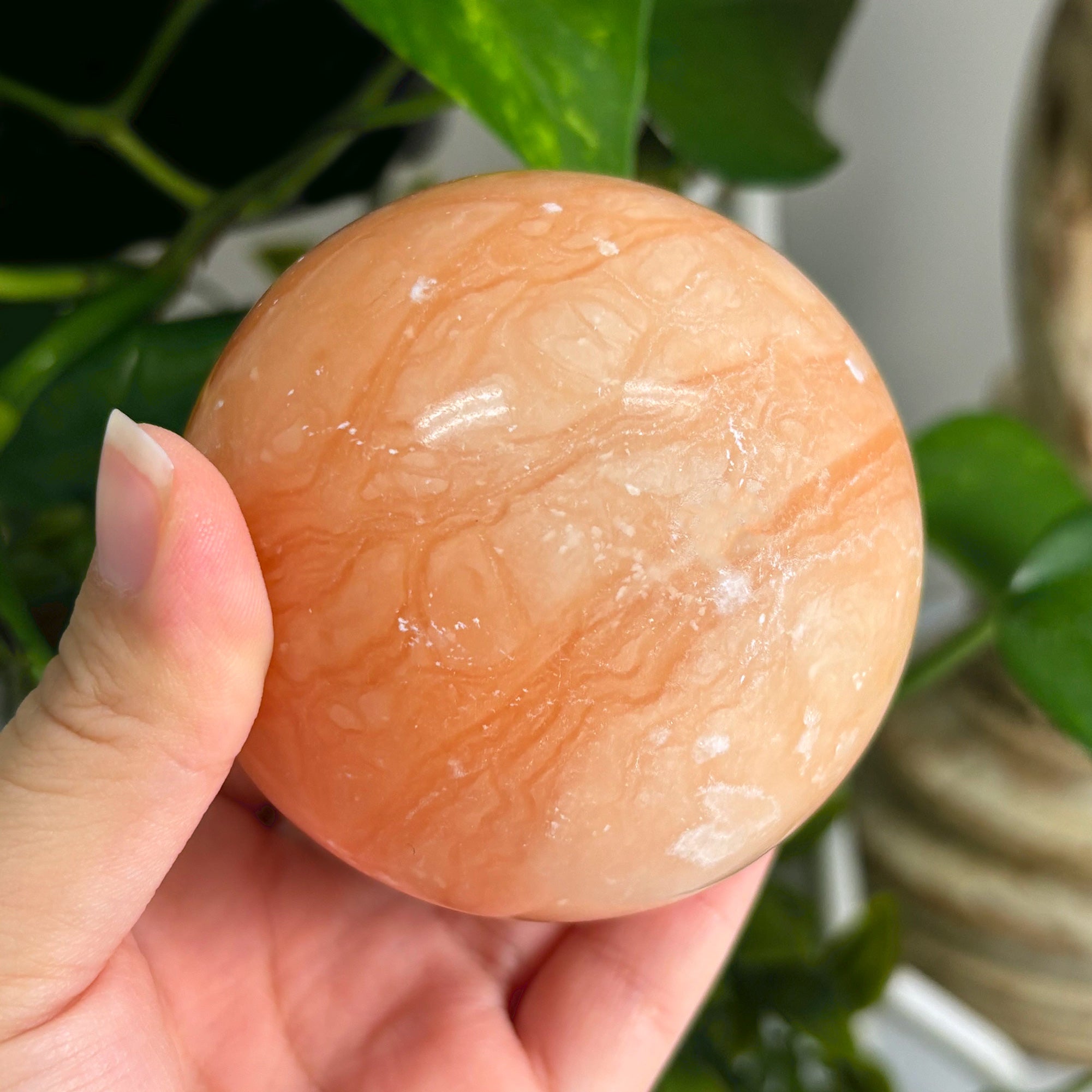 Polished Orange Calcite Sphere - Handcrafted Natural Crystal Decor Ball with Smooth Finish for Home Display, Office Desk Accent, Feng Shui Healing, and Mineral Collection - Perfect for Meditation Spaces & Gift Giving