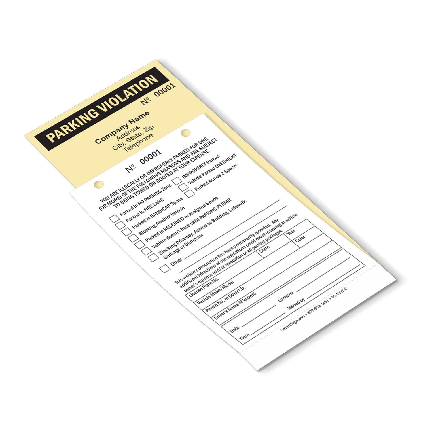 SmartSign Custom Parking Violation Ticket (Pack of 50) - Personalized with Your Company Name & Contact Info - 9.25