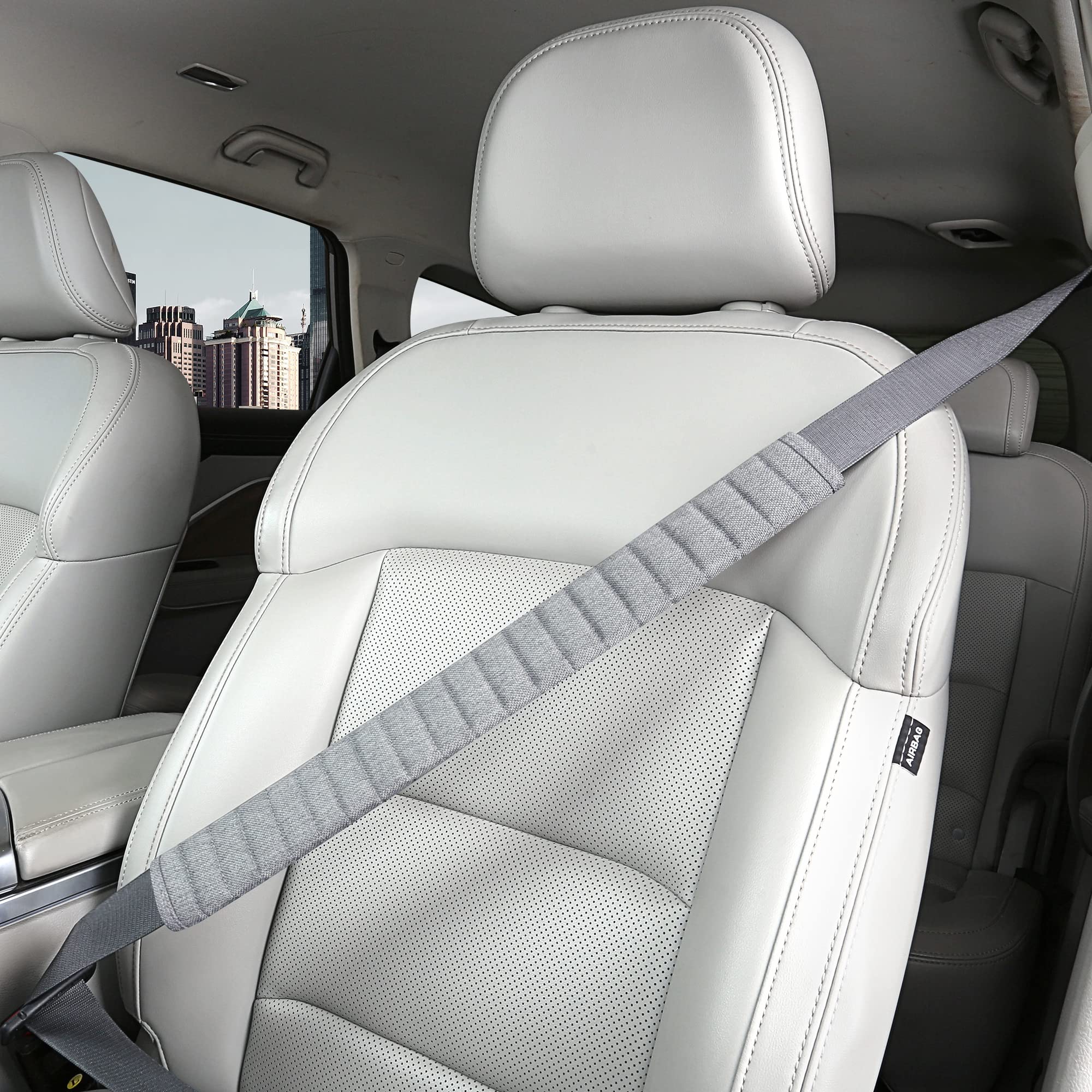 Comfortable Car Seatbelt Covers for Adults & Kids - Extra Long Shoulder Pad Protector Sleeve (19.5in, Gray) - Universal Fit for Honda, Trucks & All Vehicles - Perfect for Long Drives & Road Trips