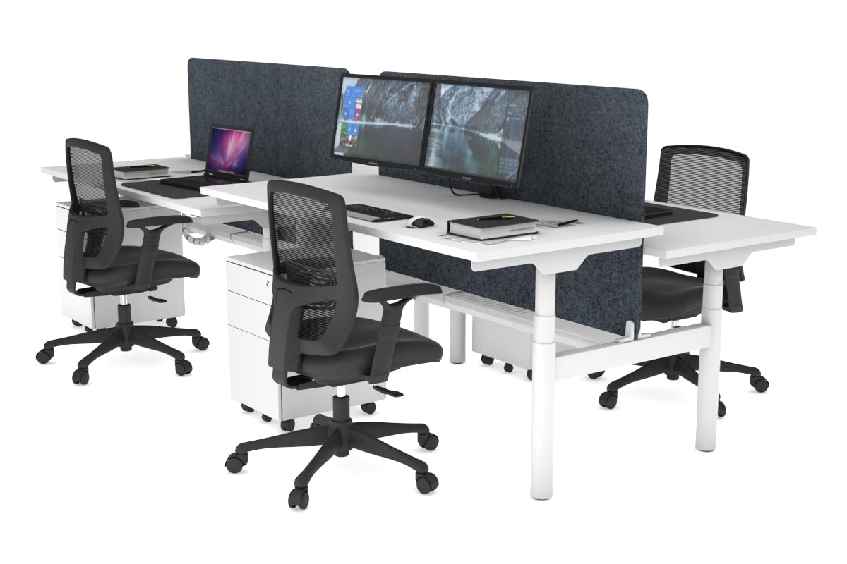 Flexi Premium Height Adjustable 4-Person H Bench Workstation - White Frame [1800L x 700W] - Ideal for Office, Coworking Spaces & Home Offices