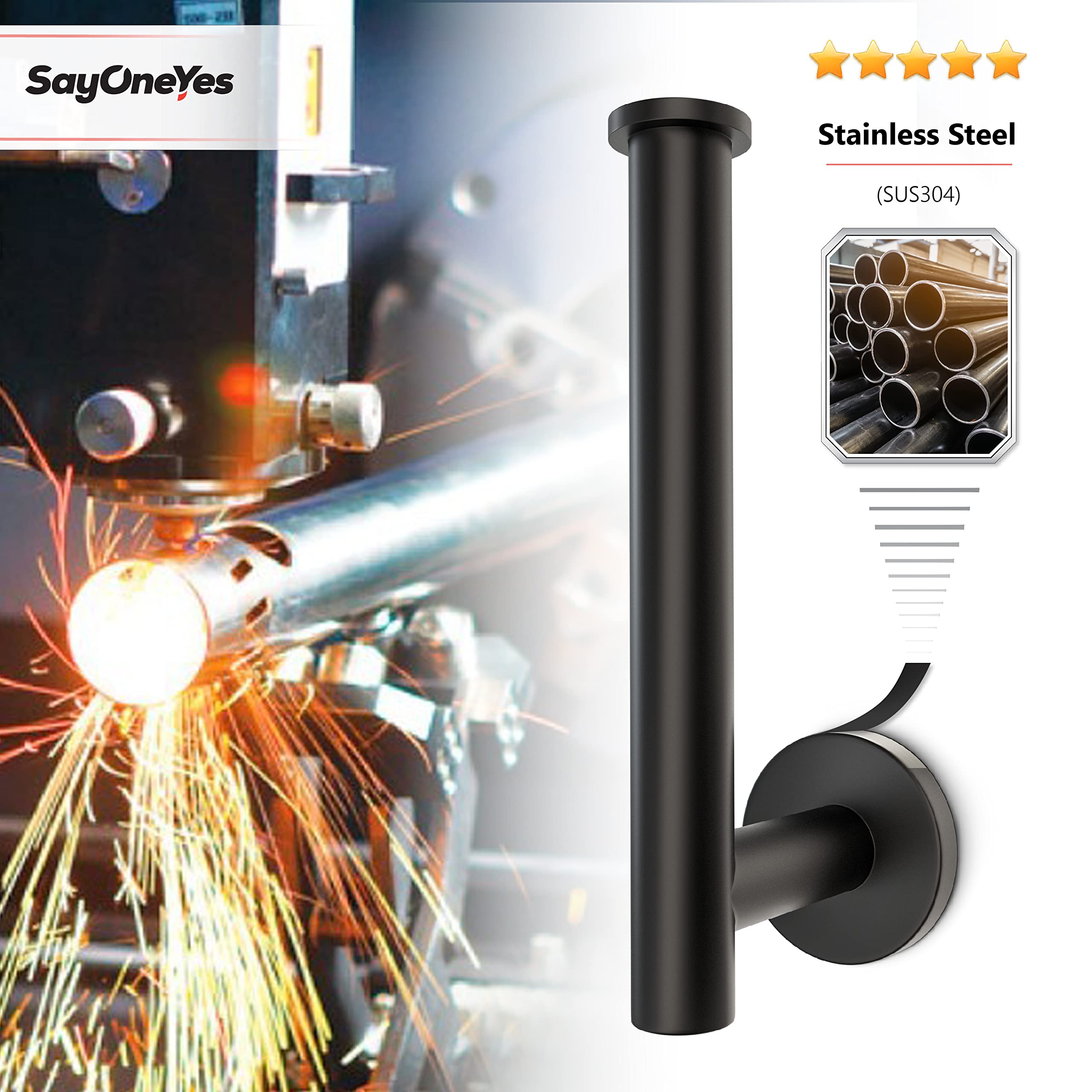 Matte Black Toilet Paper Holder Wall Mount – SUS304 Stainless Steel Rustproof Rotating Bathroom Tissue Roll Holder – Modern TP Dispenser for Bathroom, Kitchen, Laundry Room – 2 Pack – Perfect for Home, Office & Commercial Spaces