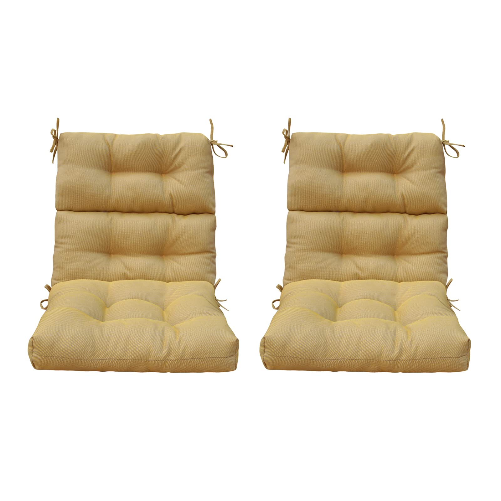 BOSSIMA Outdoor Patio High Back Lawn Chair Cushions - Tufted Square Corner Cushion Set of 2 (Yellow & Grey) - Waterproof & Comfortable for Garden, Poolside, Deck, and Backyard Relaxation