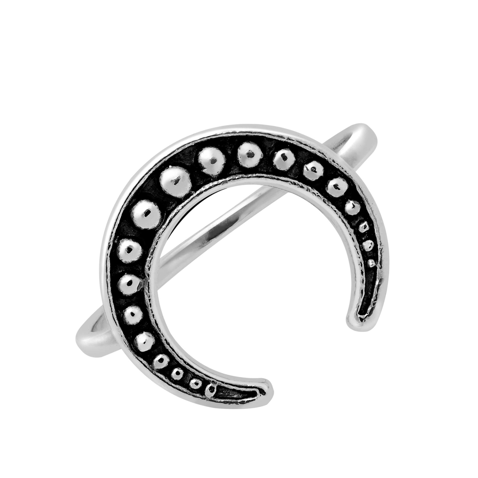 Celestial Upside Down Crescent Moon .925 Sterling Silver Band Ring for Women | Minimalist Wedding, Engagement & Promise Ring | Comfort Fit Preppy Silver Jewelry | Gift for Daughter, Girlfriend & Wife | Size 7-9 | Perfect for Everyday Wear, Special Occasions & Romantic Gifts