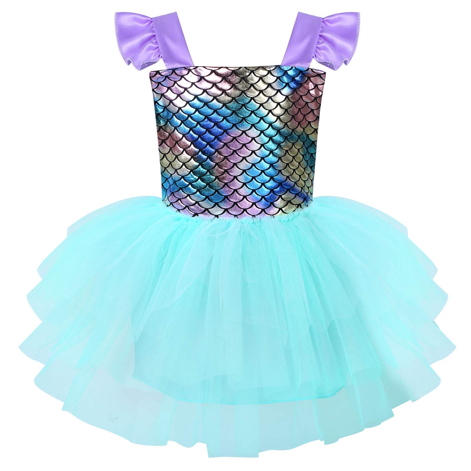 Mermaid Tutu Dress for Girls - Fish Scale Ruffled Mesh Princess Party Dress | Birthday, Dance Costume, Halloween, Pageant, Photo Shoot