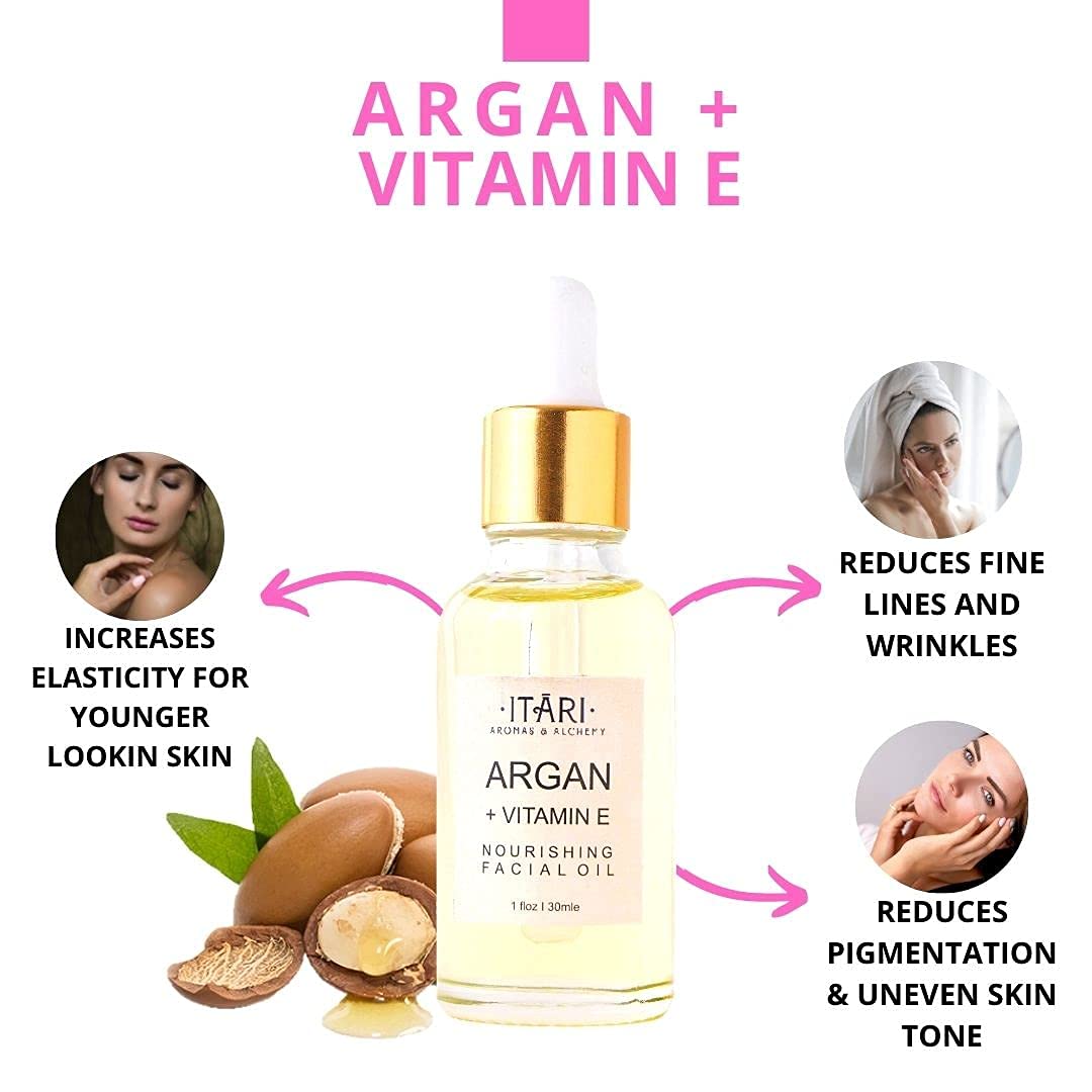 Itari Golden Glow Moroccan Argan Oil with Vitamin E, Avocado, Jojoba & Olive Oil - 100% Pure Natural Hair & Skin Treatment for Dryness, Frizz & Anti-Aging | Perfect for Daily Moisturizing, Hair Mask & Massage Therapy