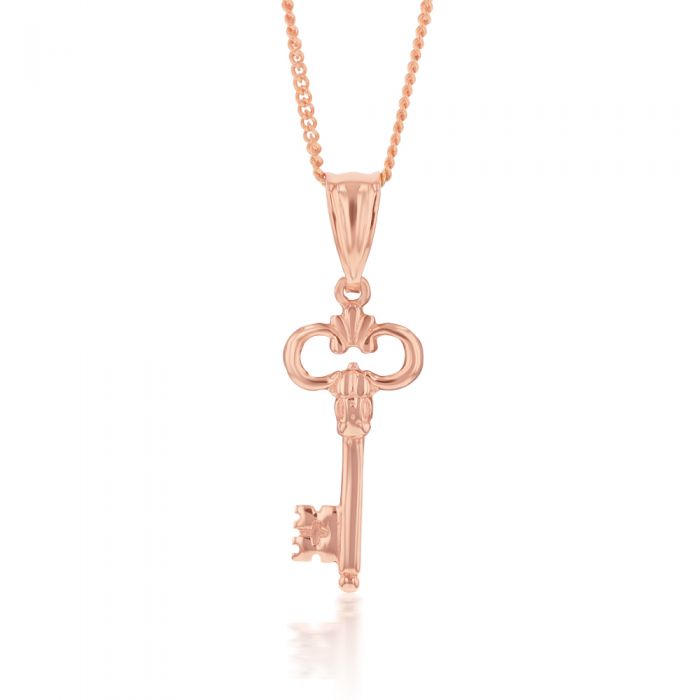 9ct Rose Gold Antique Key Pendant Necklace - Vintage Inspired Jewelry for Women - Perfect Gift for Birthday, Anniversary & Valentine's Day