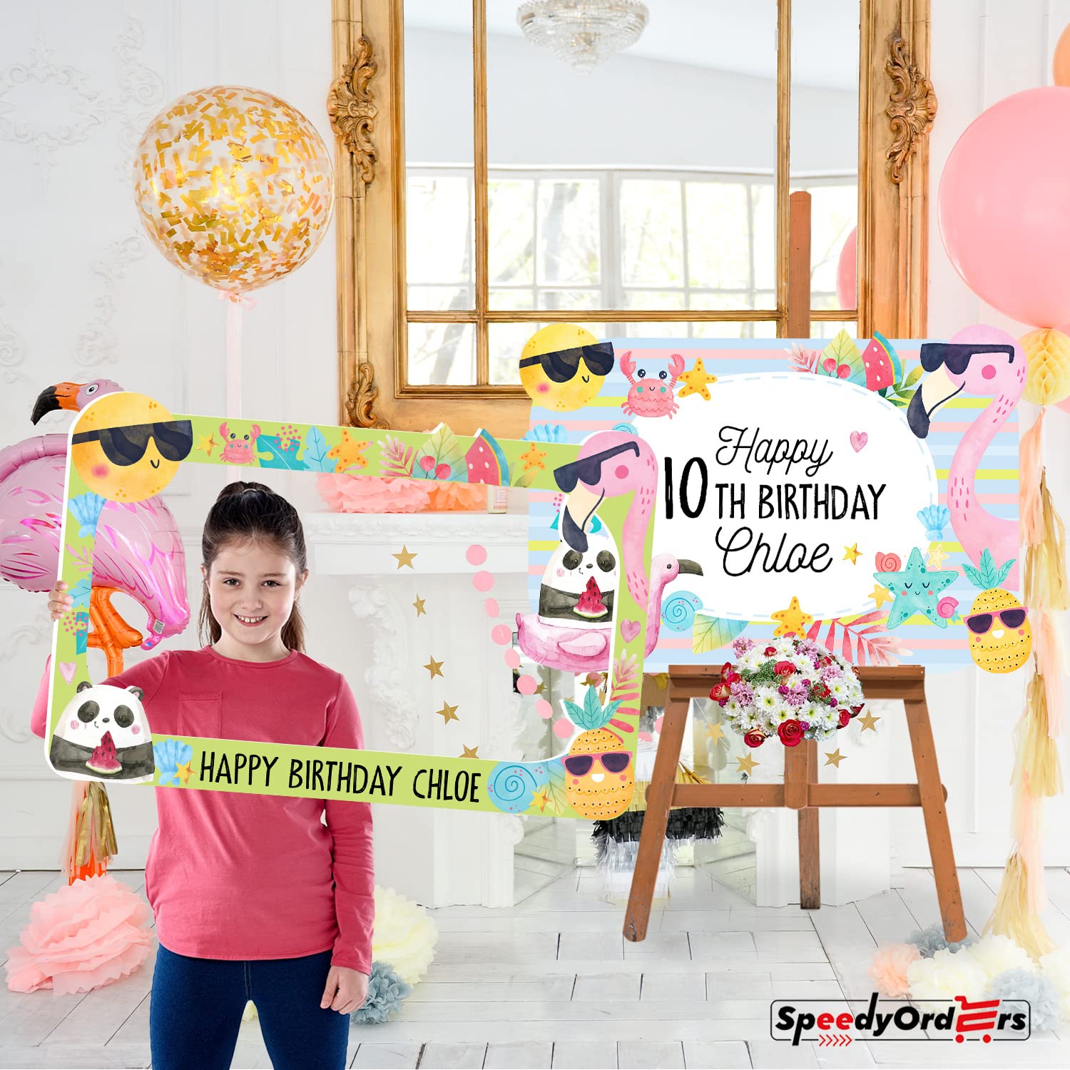 Personalized Summer Emoji Birthday Party Sign & Photo Booth Frame Set - Custom Emoji Party Decorations & Favors for Kids Birthday, Pool Party, Summer Celebration - Perfect for Backyard BBQ, Beach Party Decor
