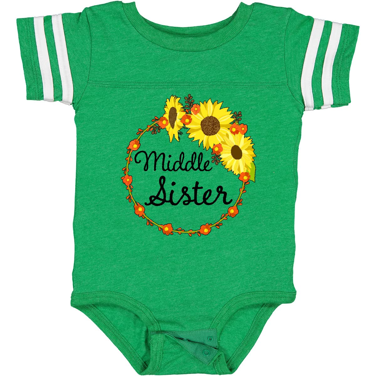 Inktastic Middle Sister Sunflower Wreath Baby Bodysuit - Cute Floral Outfit for Sisters, Infants & Toddlers - Perfect for Family Photos, Birthdays & Matching Sister Gifts