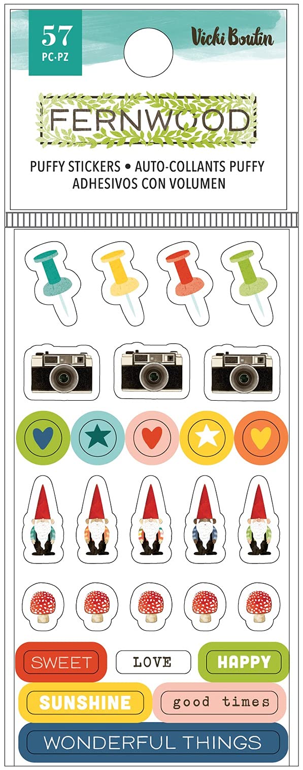 American Crafts FERNWOOD Mini Puffy Stickers - Assorted Colors & Designs for Scrapbooking, Journaling, DIY Crafts & Planner Decorations