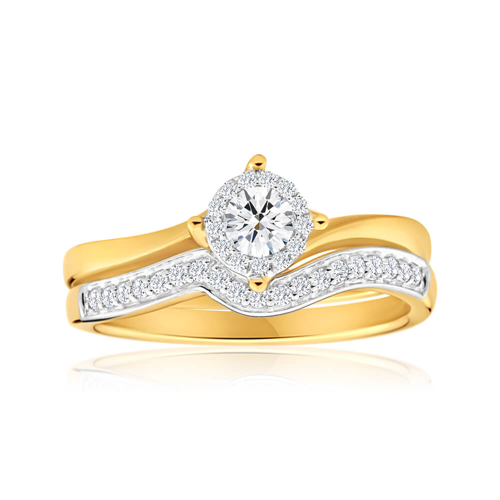 18ct Yellow Gold 2 Ring Bridal Set With 0.25 Carats Of Diamonds - Elegant Wedding Ring Set for Brides, Perfect for Engagement & Anniversary Gifts