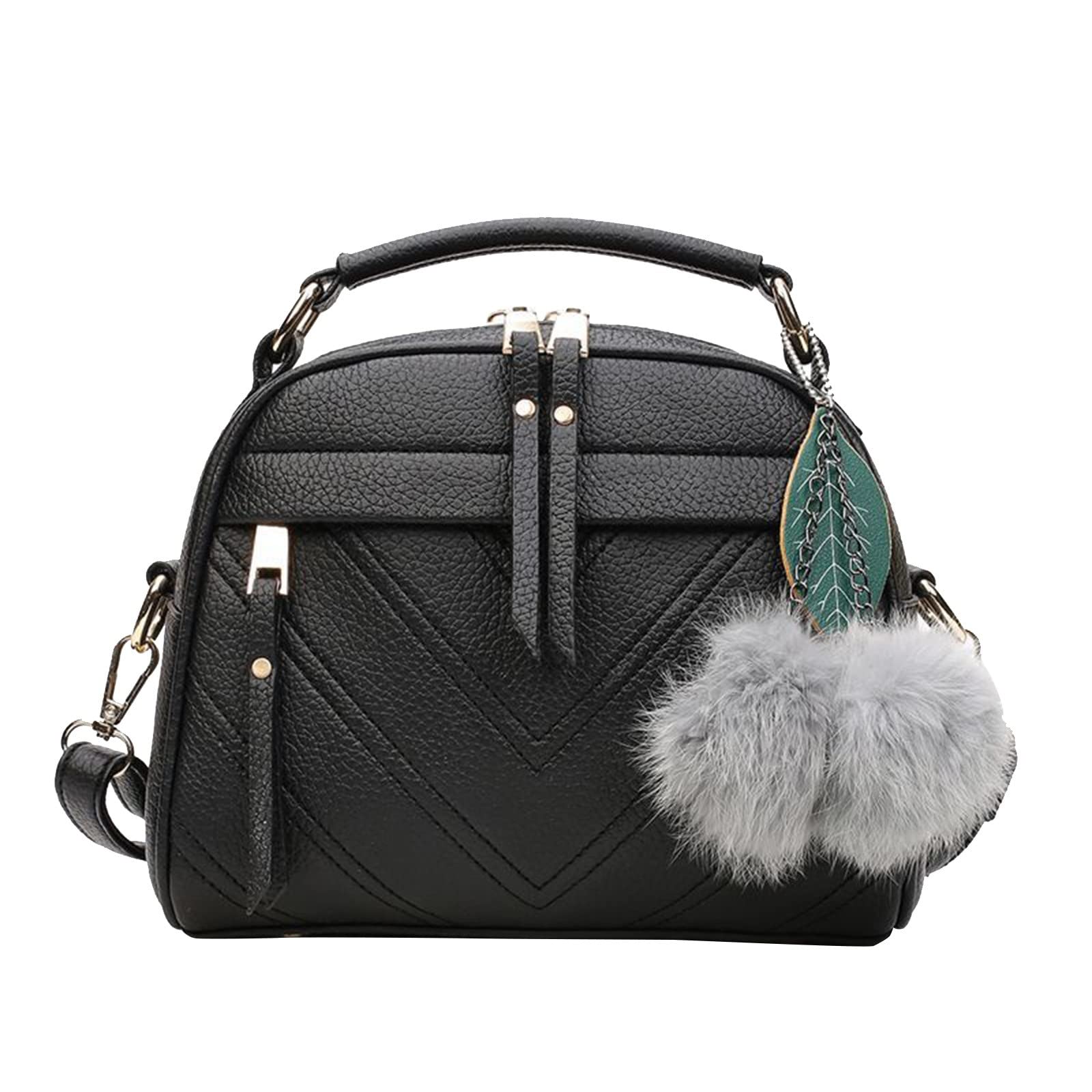 Stylish Furry Ball Pendant Leather Tote Shoulder Bag for Women - Fashionable Handbag Purse in Black | Perfect for Work, Shopping & Evening Out
