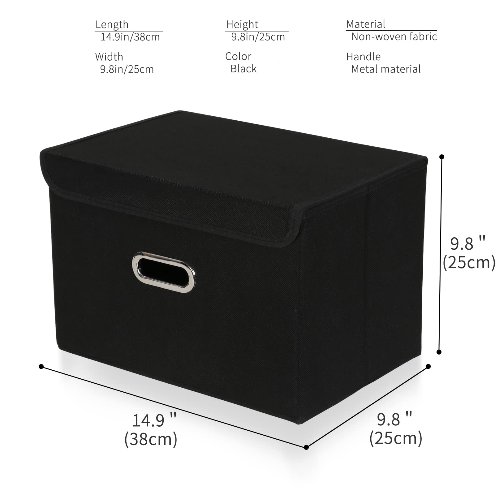 Foldable Fabric Storage Cube Bin with Lid & Handles - Collapsible Organizer Basket with Removable Divider for Home, Closet, Office & Nursery (Black, 3-Pack) - Perfect for Toys, Blankets & Seasonal Storage