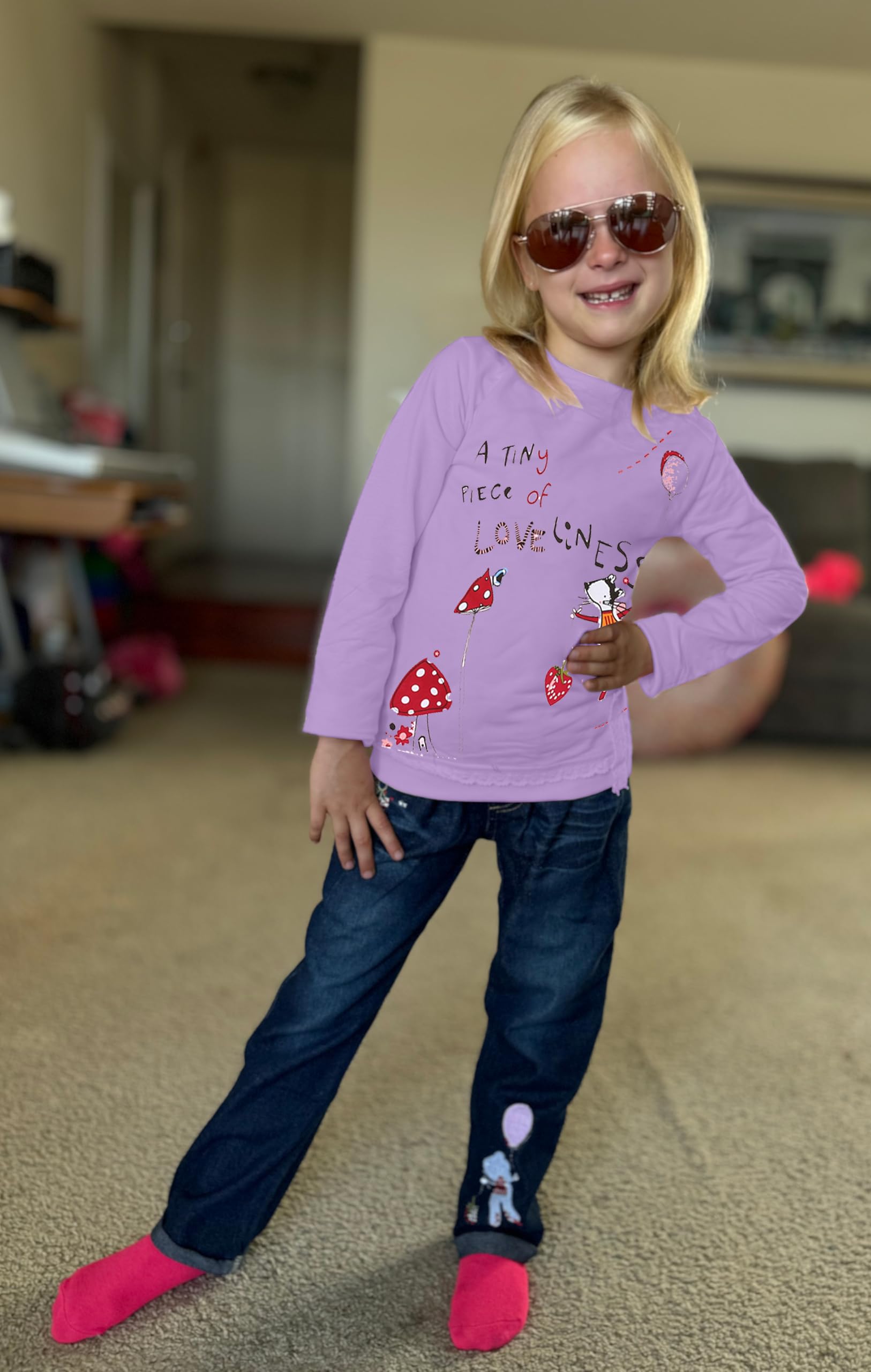 **LUKYCILD Toddler Girl Clothes 2-Piece Outfit - Long Sleeve Top & Jeans with Pockets | Cute Cartoon Design for Baby Girls | Perfect for Playdates, Daycare & Family Photos**