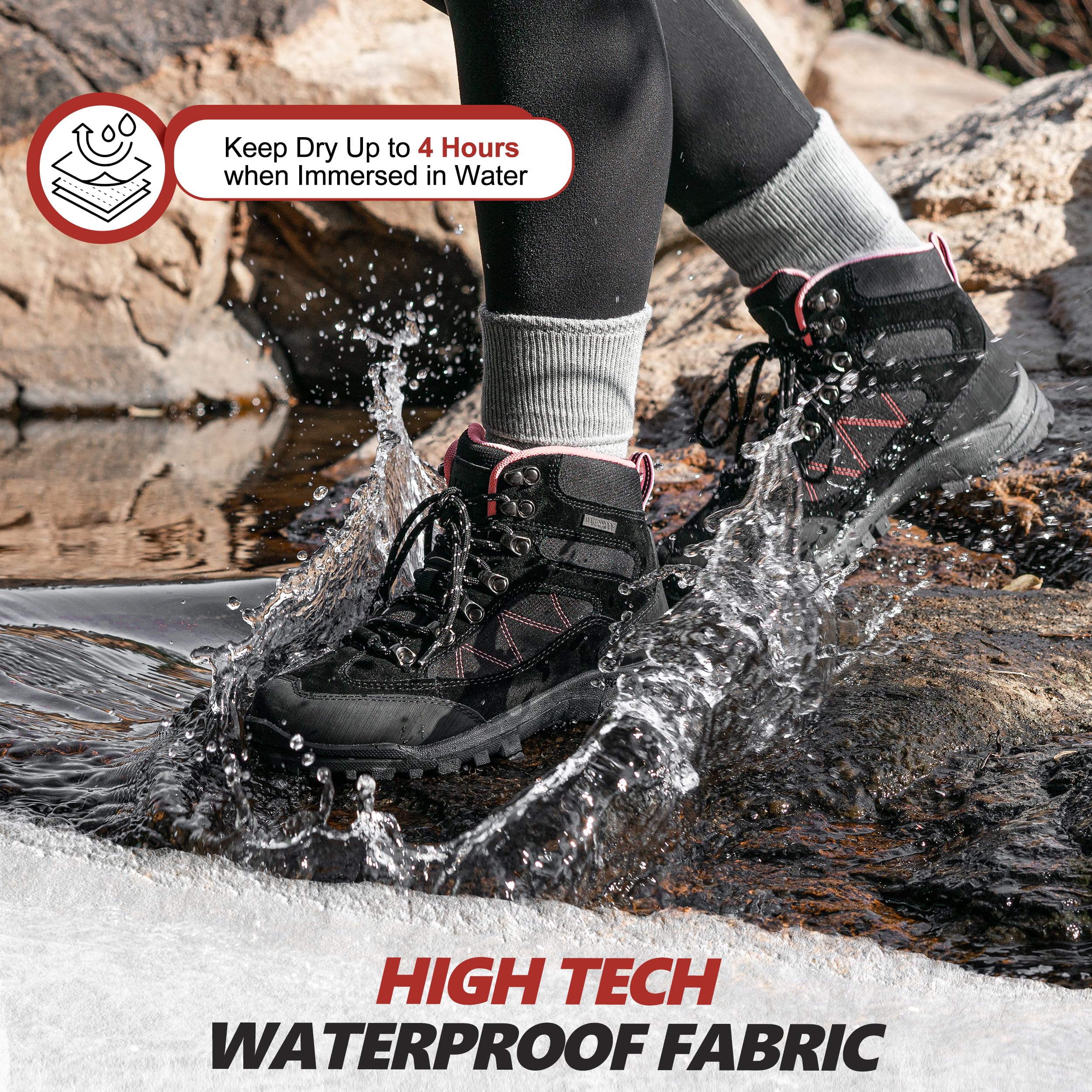 **R CORD Women's Waterproof Hiking Boots with Ankle Support – Breathable, Non-Slip & Durable for Backpacking, Trail Walking & Outdoor Adventures**