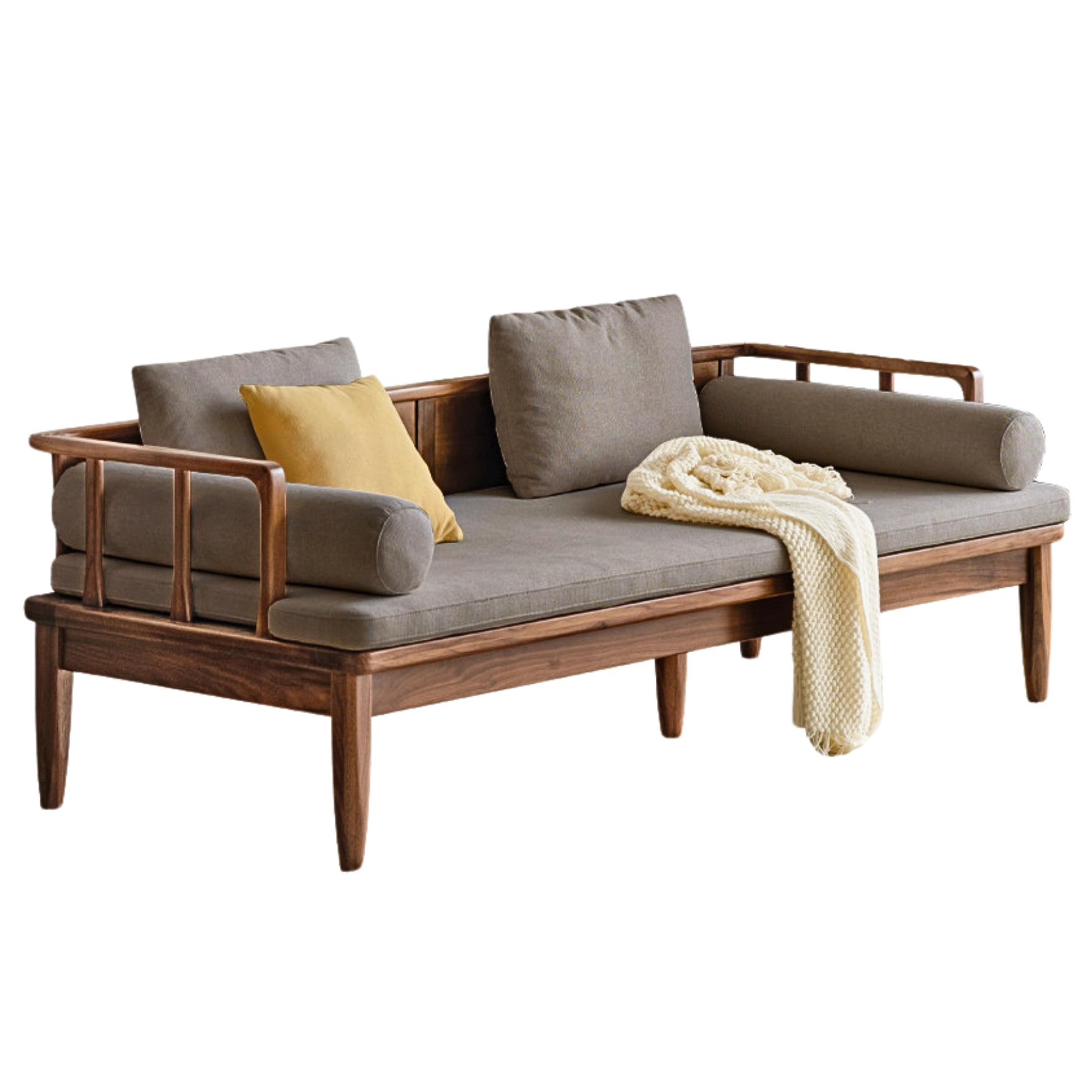 Premium Black Walnut Solid Wood Convertible Sofa - 2-in-1 Winter & Summer Use for Living Room, Bedroom, or Office - Comfortable & Durable Furniture for All Seasons