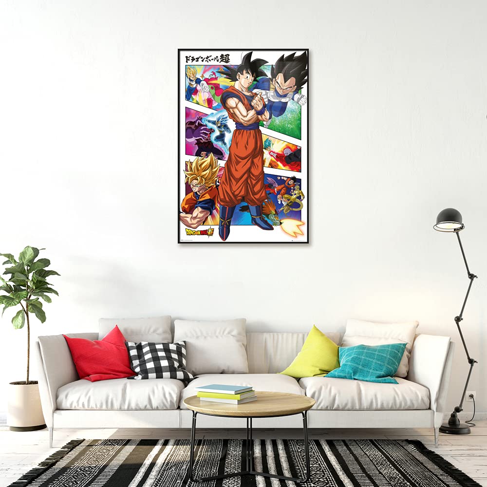 Dragon Ball Super Anime Manga Poster - Goku Action Panels Framed Wall Art (24x36 Inches) - Perfect for Anime Bedroom Decor, Gaming Room & Otaku Gifts