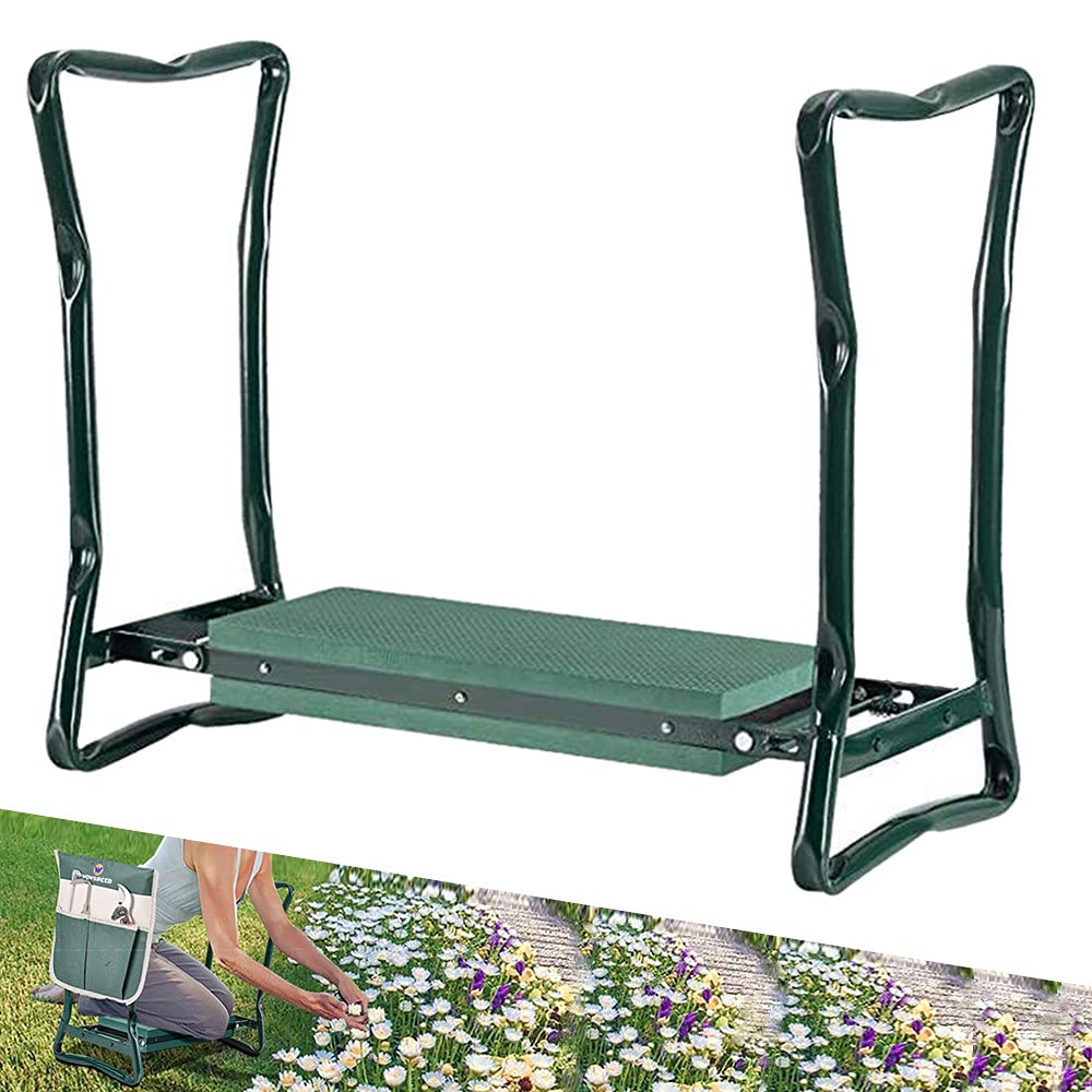 Heavy Duty Folding Garden Kneeler and Seat - 2 in 1 Gardening Bench with Tool Pouch & Foldable Iron Pipe - Ergonomic Kneeling Stool for Outdoor Planting, Weeding, and Yard Work - Perfect for Seniors and Garden Enthusiasts