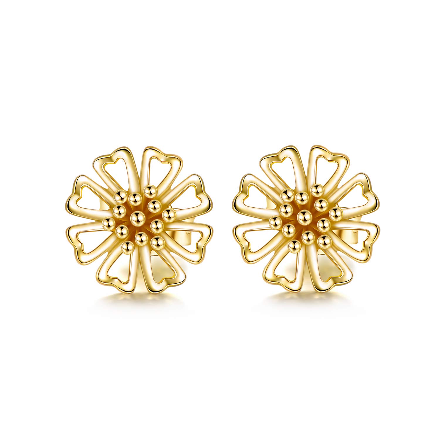 14K Solid Gold Flower Stud Earrings for Women - Dainty Yellow Gold Floral Earrings, Fine Jewelry Gift for Mom, Wife, Girlfriend | Perfect for Weddings, Anniversaries & Everyday Elegance