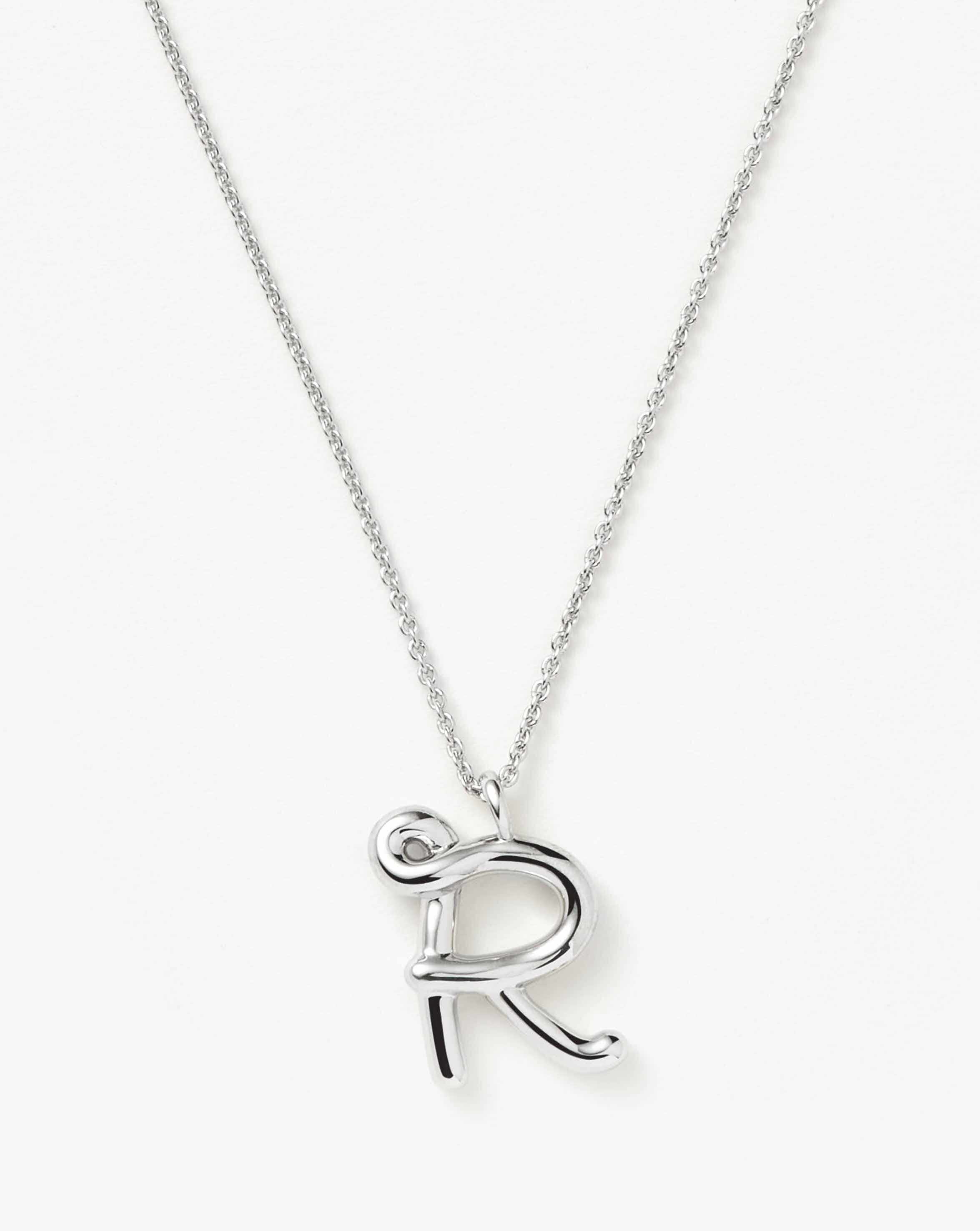 Personalized Sterling Silver Curly Molten Initial Pendant Necklace - Custom Letter R Jewelry for Women, Gift for Her, Birthday, Anniversary, Valentine's Day