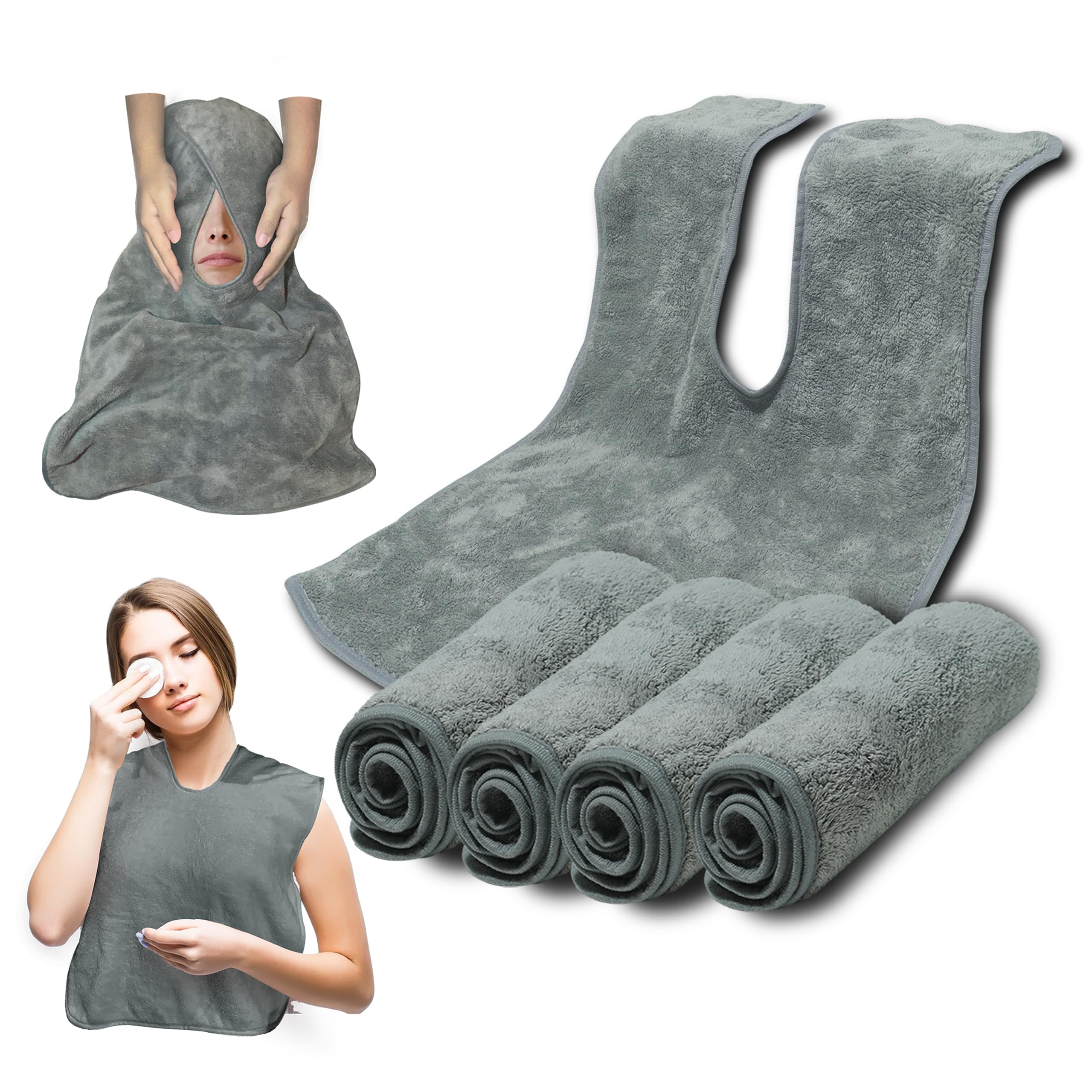Premium Salon Towels for Estheticians - Ultra Soft Microfiber Facial Towels (5-Pack U-Shaped) - Ideal for Spa, Barber Shop & Massage Therapy - Grey Luxury Face Cloths for Professional Skincare & Relaxation