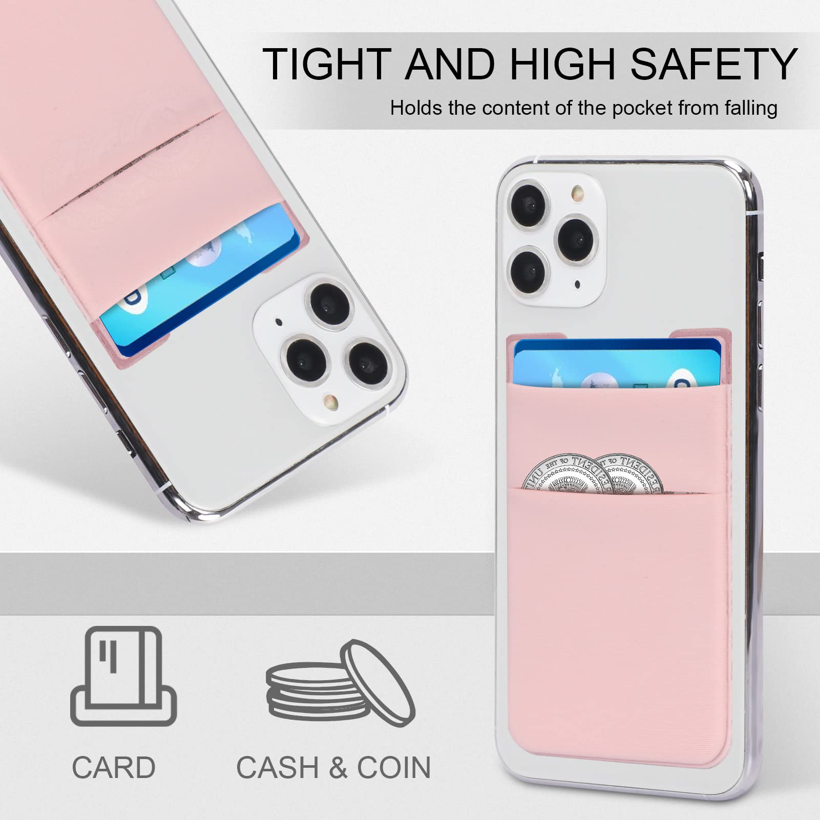 FYY 2 Pack Stretchable Lycra Phone Card Holder - Stick On Credit Card Wallet for iPhone, Samsung & Android Smartphones (Pink) - Slim & Secure for Daily Commute, Shopping & Travel