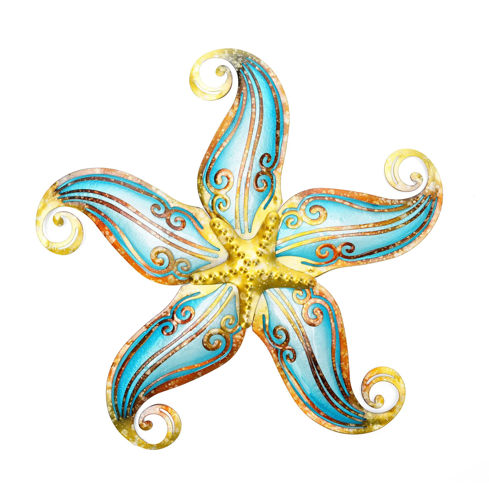 12 Inch Blue Metal Starfish Wall Decor - Coastal & Nautical Ocean-Themed Home Decor for Beach House, Garden, Fence, Patio, Kitchen & Bathroom - Perfect for Coastal Living & Seaside Decorations