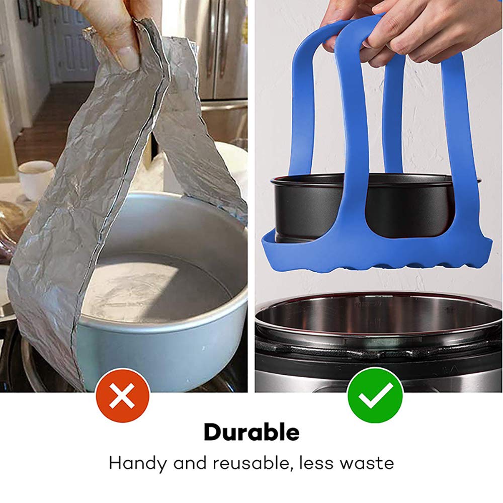 Silicone Pressure Cooker Sling for 6 Qt & 8 Qt Instant Pot, Ninja Foodi - BPA-Free Steamer Rack & Bakeware Lifter - Anti-Scalding Multi-Function Cooker Accessory (Blue) - Perfect for Steaming Eggs, Vegetables & Baking in Electric Pressure Cookers