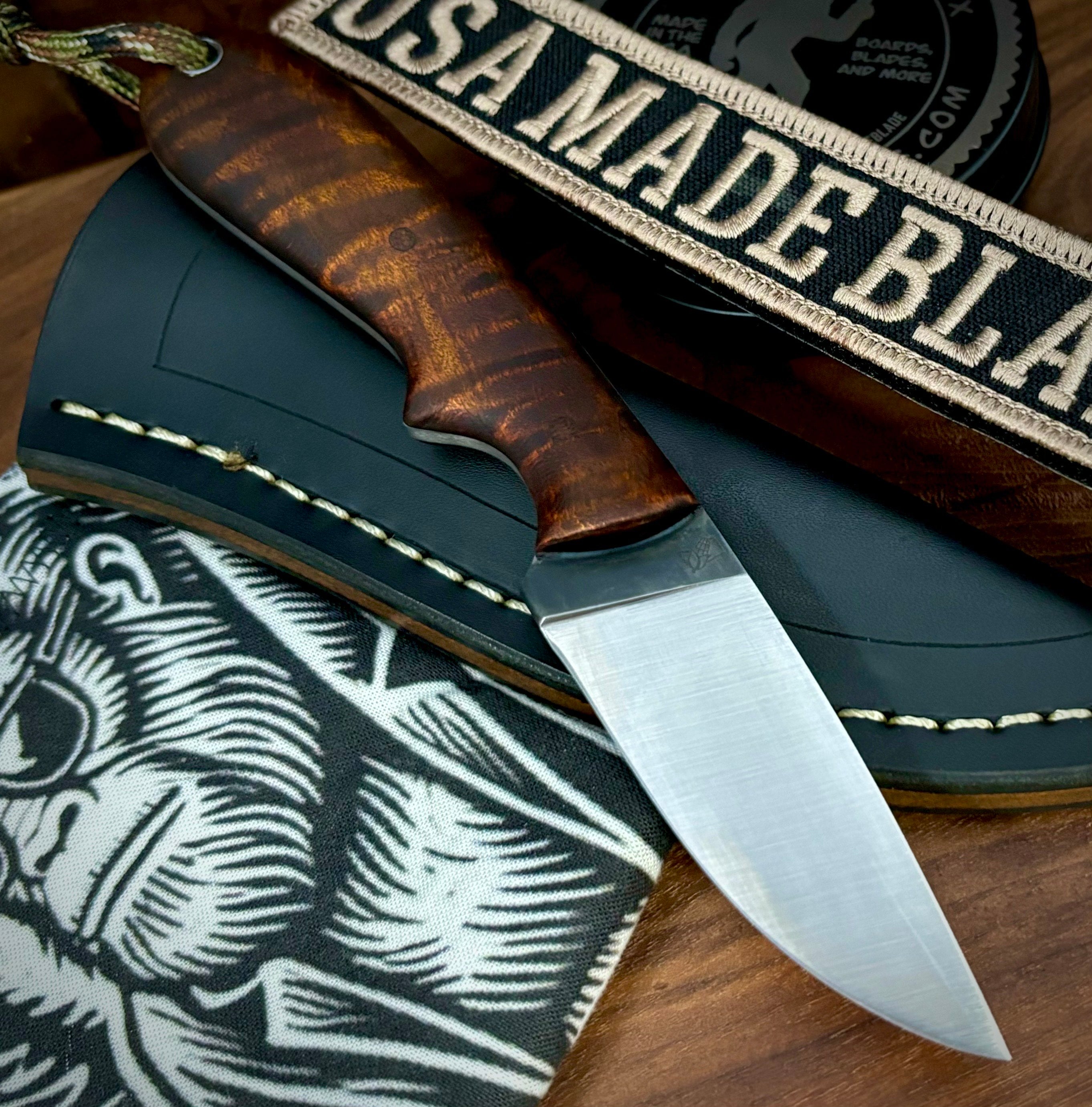 T.M. Hunt Custom Hedgehog Knife with Curly Maple Handle - O1 Tool Steel Hunting & Outdoor Survival Knife - Perfect for Camping, Bushcraft, and Everyday Carry (EDC)