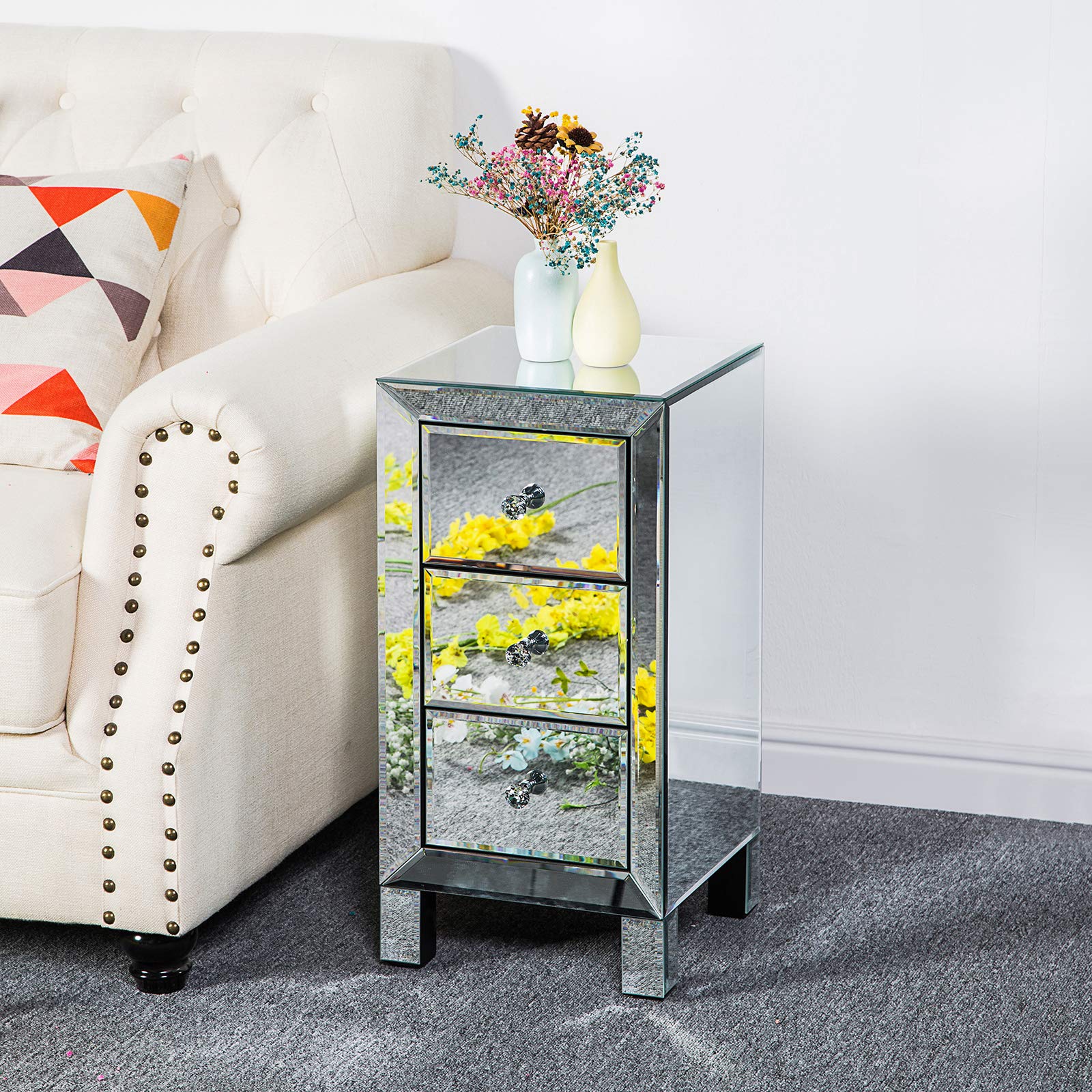 HomVent Silver Mirrored Vanity Desk with 3 Drawers - Modern Makeup Dressing Table, Glass Console Table & Entryway Storage Furniture for Bedroom, Living Room & Bathroom Organization