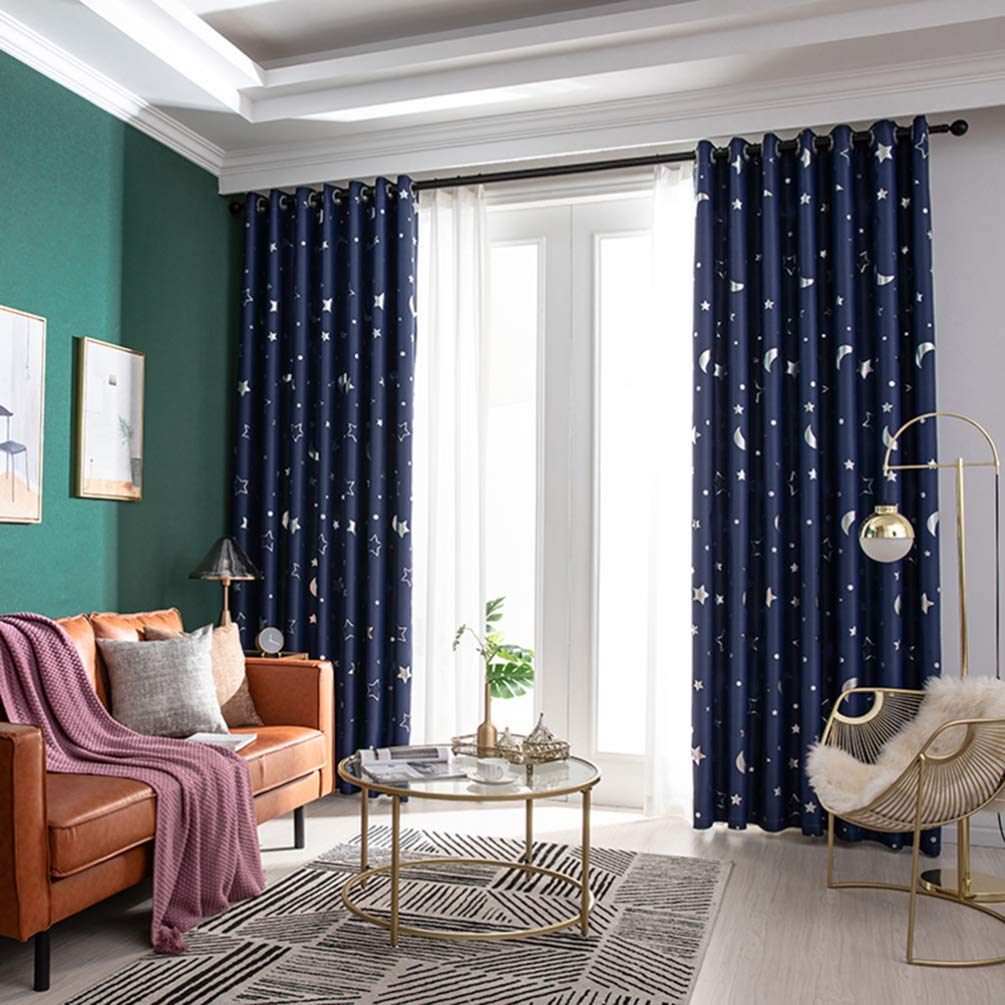 Stars & Moon Blackout Thermal Insulated Curtains for Living Room, Bedroom, Bathroom - Energy Efficient Window Treatments for Home Decor & Holiday