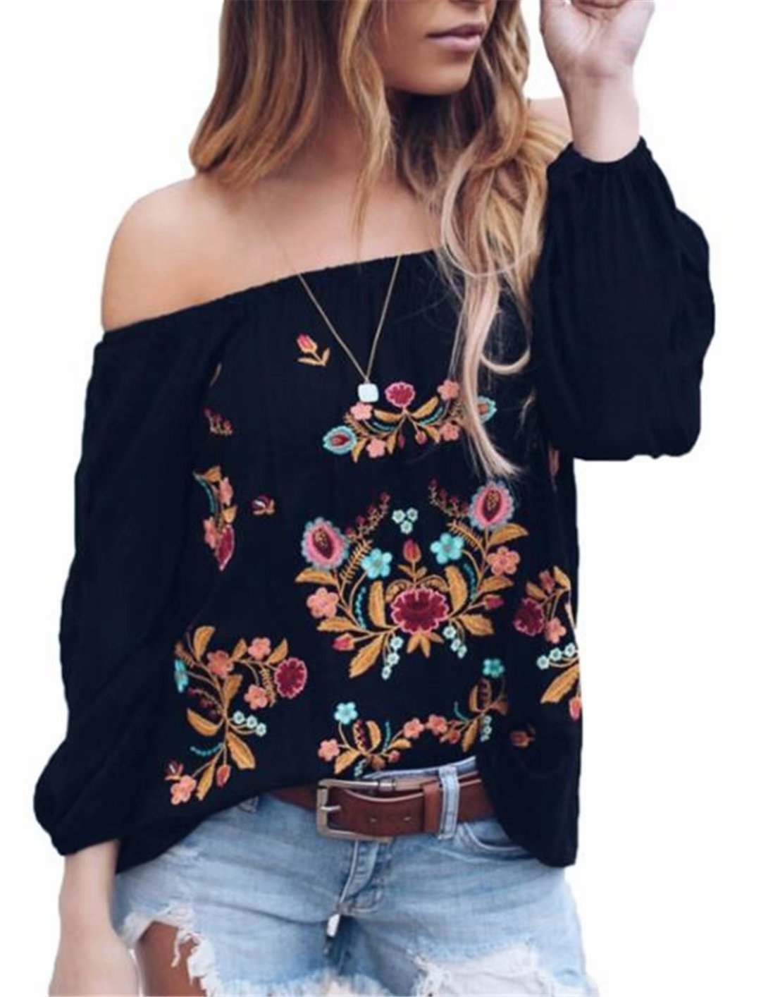 Mexican Embroidered Shirt for Women - Boho Floral Western Top for Festivals & Vacations