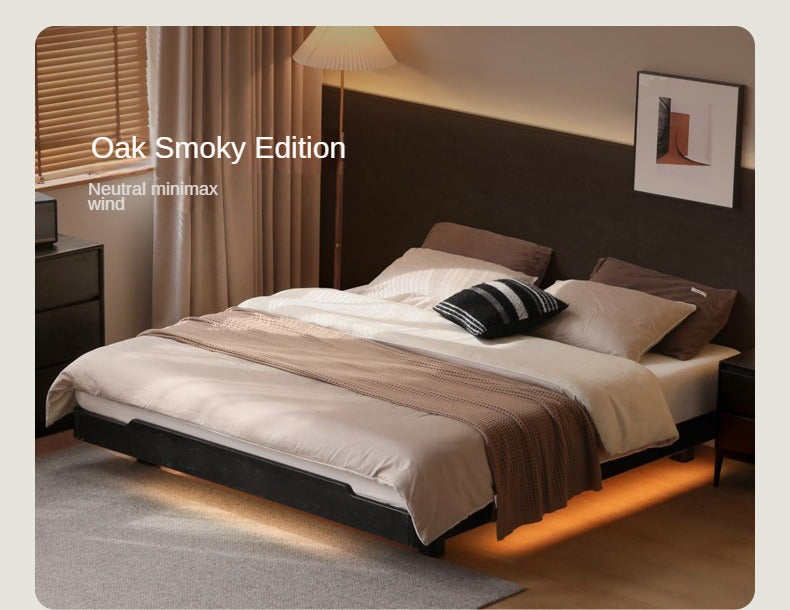Modern Solid Wood Platform Bed - Oak & Beech Frame, Floating Design with Optional Headboard & LED Lighting - Perfect for Contemporary Bedrooms & Minimalist Home Decor