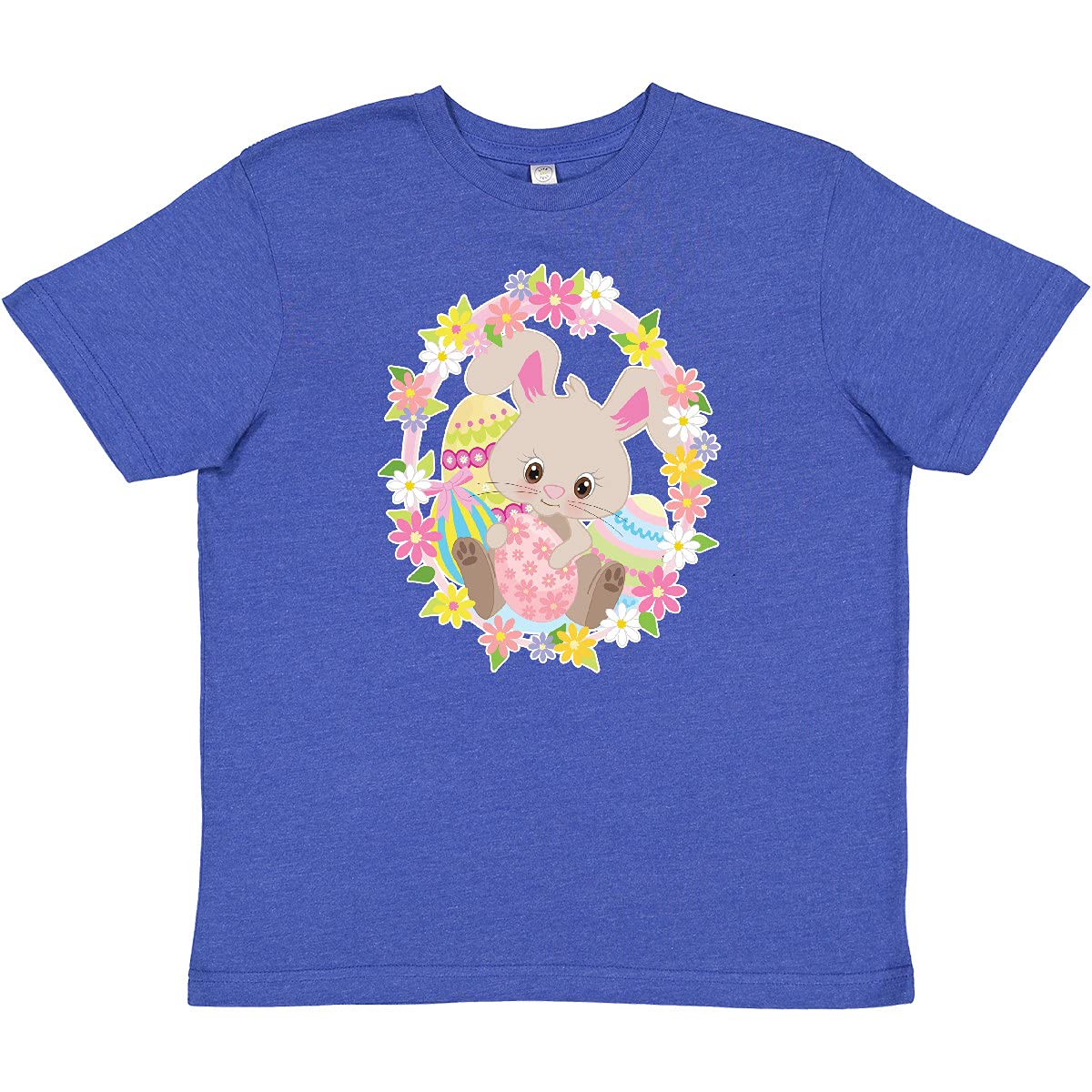 Easter Bunny with Flowers and Easter Eggs Youth T-Shirt | Cute Spring Holiday Outfit for Kids | Easter Sunday, Egg Hunt & Family Celebration Apparel