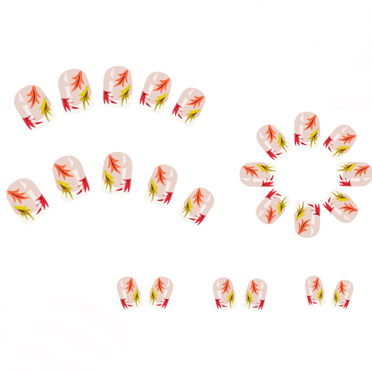 Autumn Maple Leaf Press-On Nails - Glossy Square French Tip Fake Nails with Leaf Design, White Acrylic Stick-On Nails for Women | Fall Winter Manicure, Thanksgiving Party & Holiday Nail Art