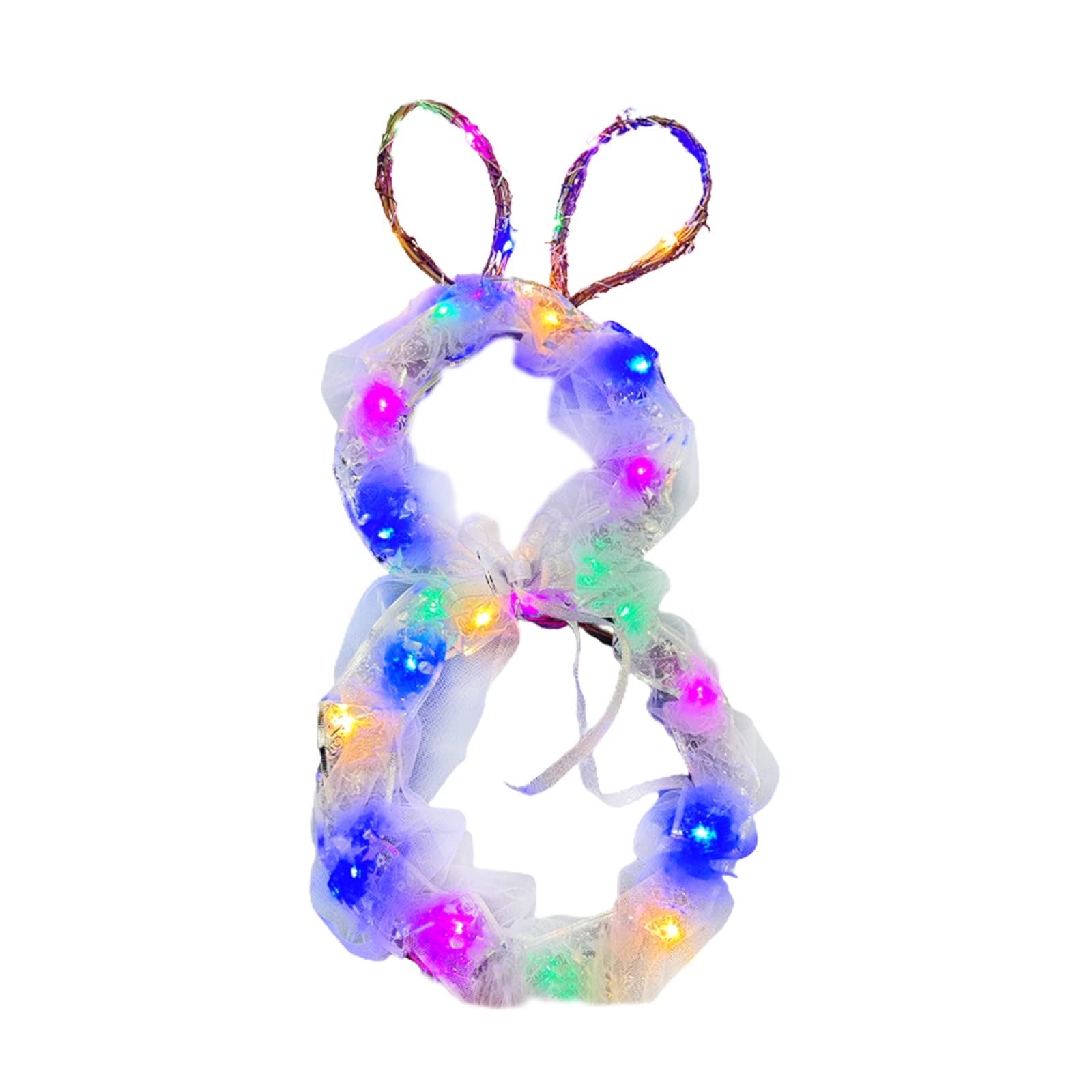 Easter Bunny Wreath with LED Lights - Handmade Folding Rabbit Garland for Spring Decor | Indoor/Outdoor Hanging Pendant for Front Door, Wall, Window & Garden Party Decorations