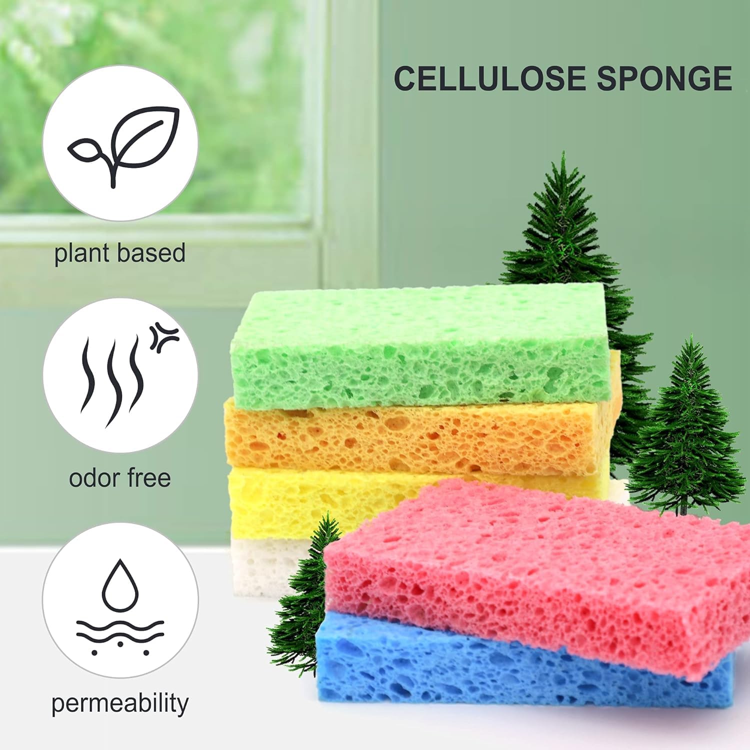 Eco-Friendly Heavy Duty Kitchen Sponges for Tough Messes, Non-Scratch Cleaning Sponges, Pop-Up Design, DIY White Sponges (6 Pack) - Perfect for Dishes, Countertops, and Appliances