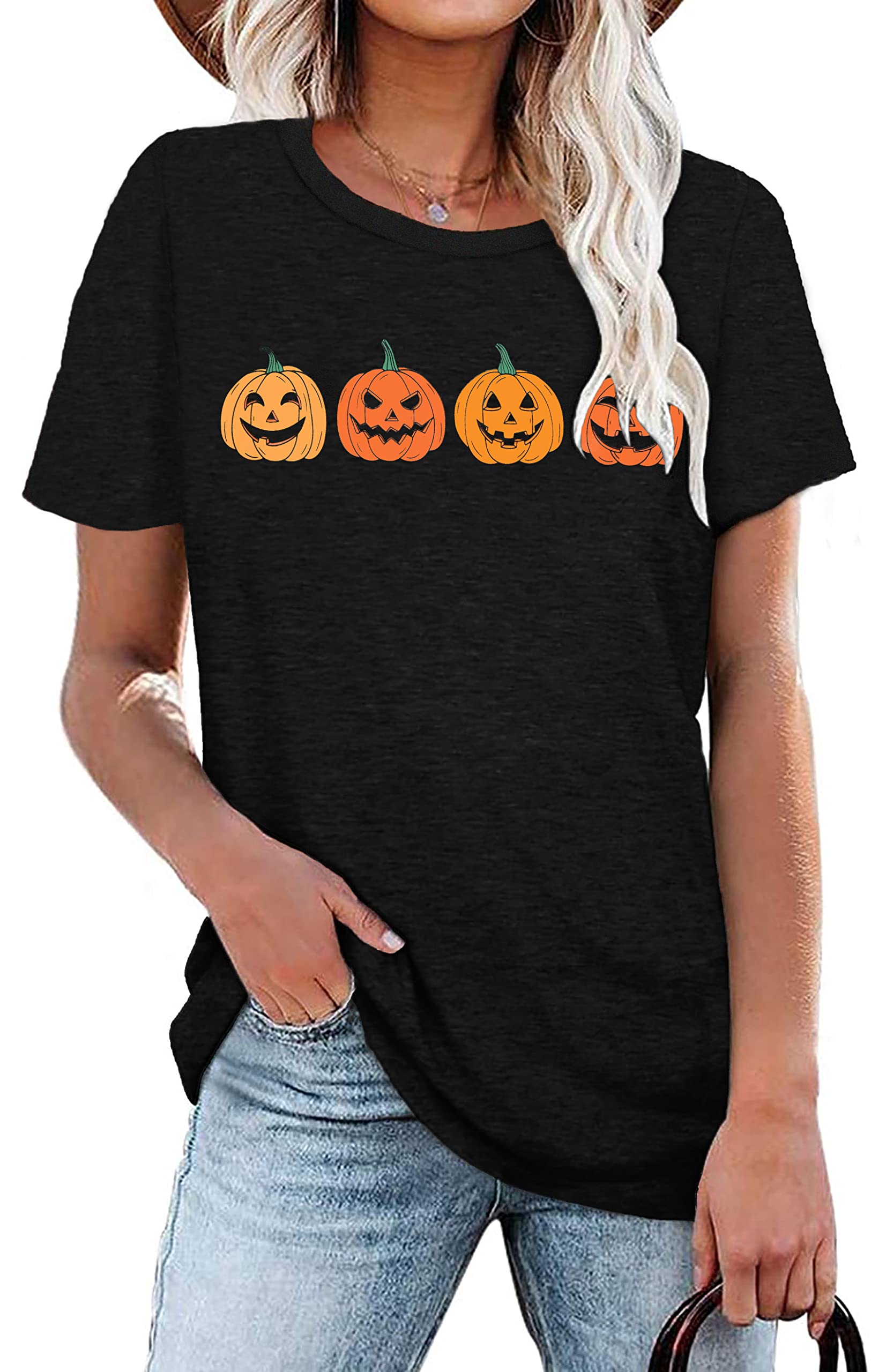 Pumpkin Halloween Shirt for Women - Cute Fall Graphic Tee with Short Sleeves - Perfect Thanksgiving Gift for Autumn Parties & Seasonal Outfits