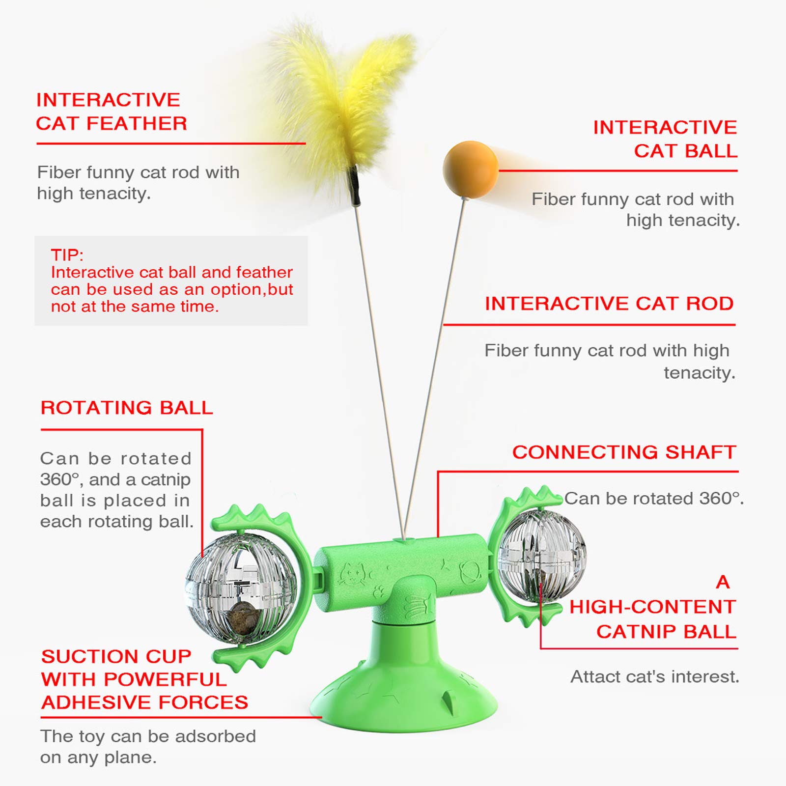 Interactive Cat Toy with Suction Cup - Spinning Turntable & Feather Teaser - Catnip-Infused Windmill Toy for Kittens & Adult Cats (Blue) - Perfect for Playtime, Exercise & Indoor Entertainment