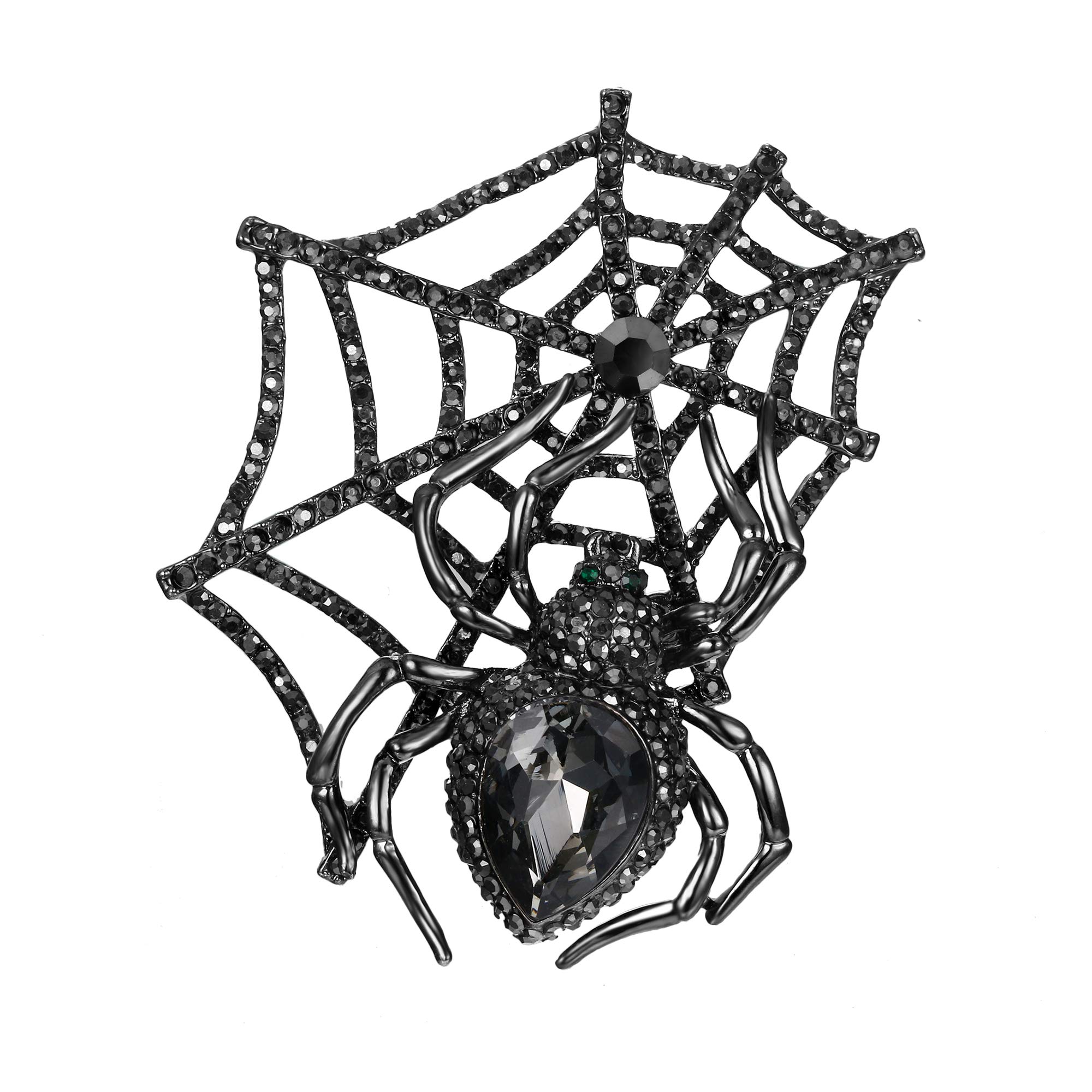 EVER FAITH Austrian Crystal Halloween Gothic Style Spider Web Teardrop Brooch Pin - Elegant Gothic Jewelry for Halloween Costume, Party Accessories & Witch Outfits