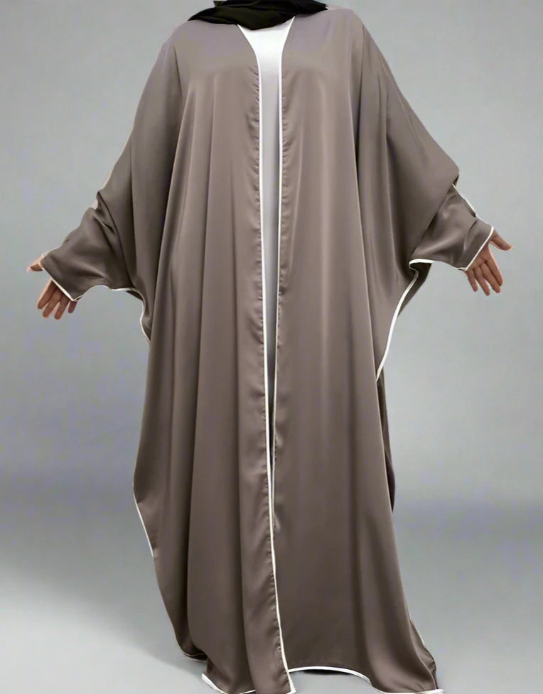 Elegant Batwing Sleeve Satin Cardigan Open Farasha Abaya Dress for Muslim Women - Perfect for Prayer, Weddings & Special Occasions