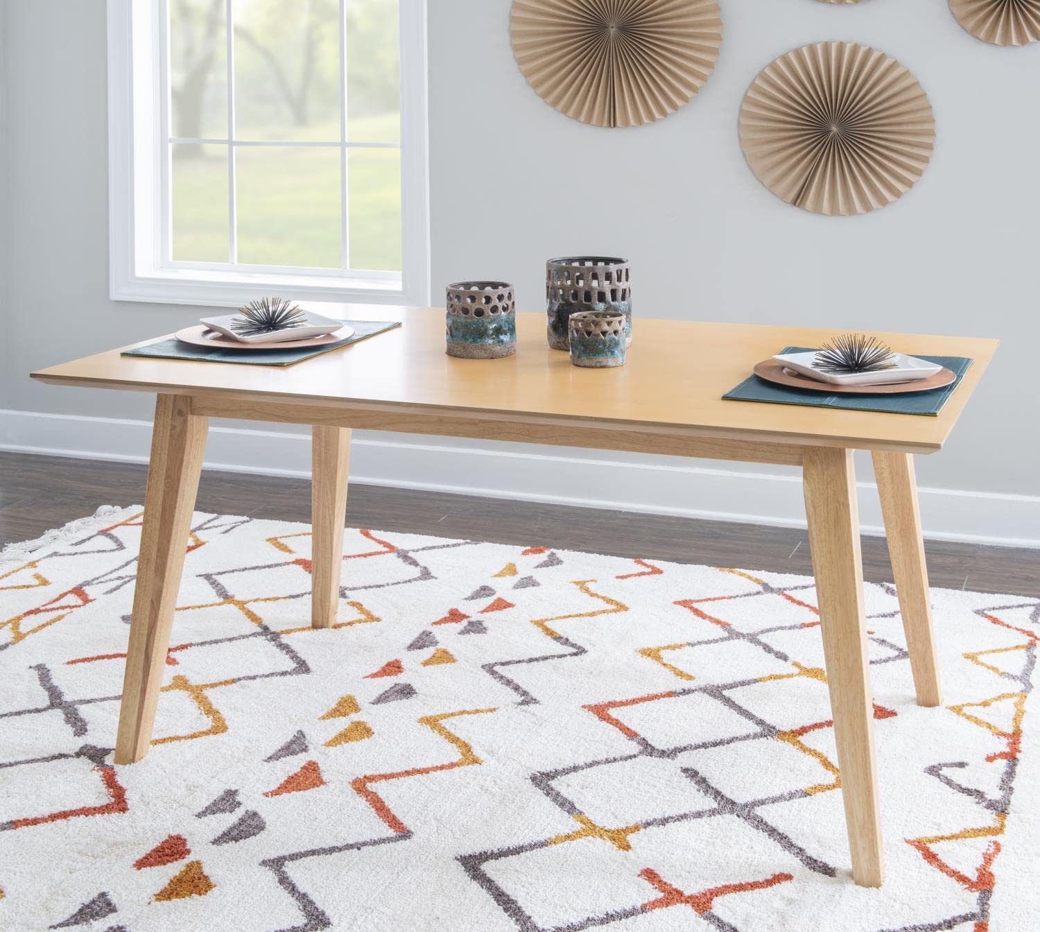 Powell Cadence Solid Wood Dining Table - Natural Finish - Modern Farmhouse Style for Kitchen, Dining Room & Entertaining
