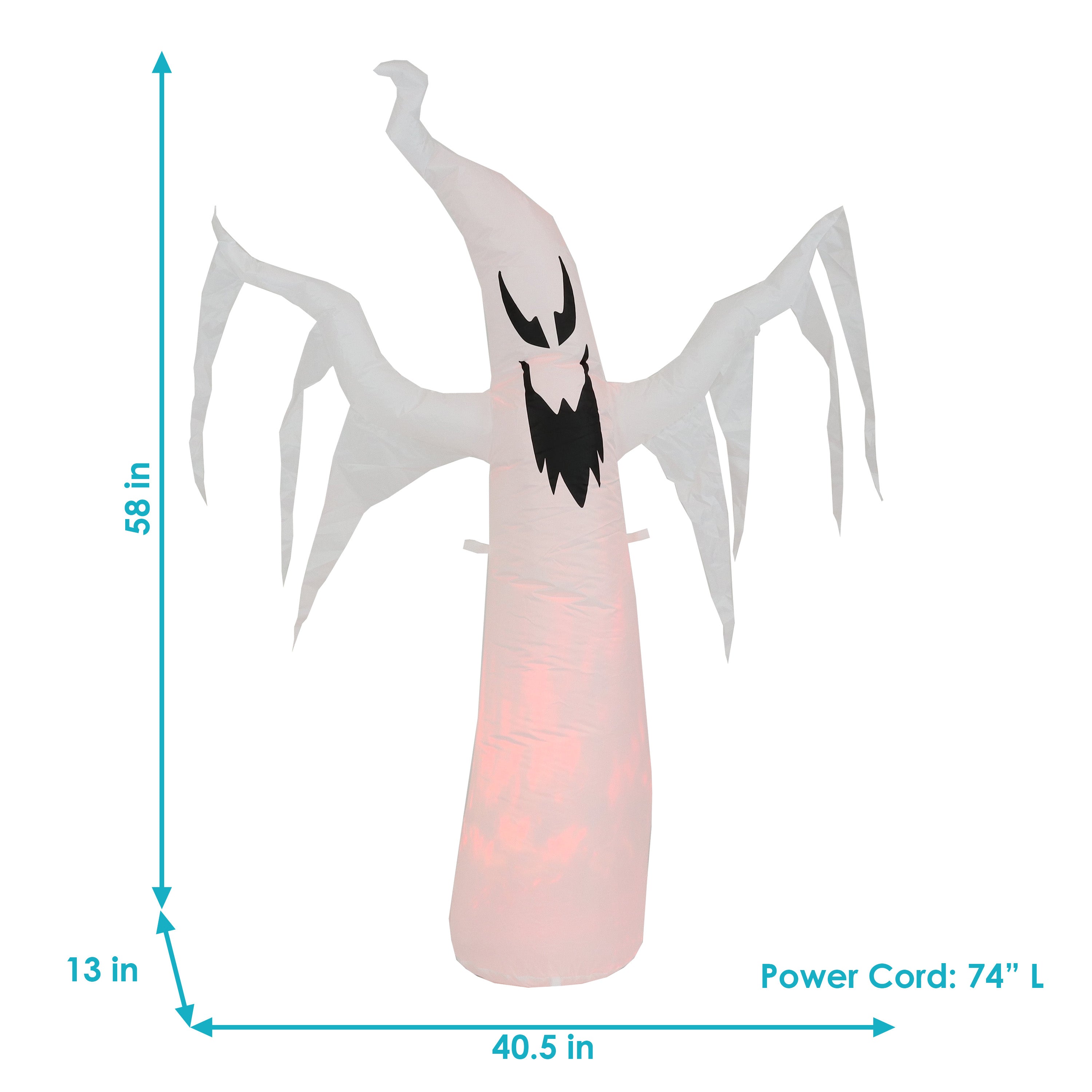 Sunnydaze 58-Inch Spooky Glowing Ghost Inflatable Halloween Decoration - Outdoor Yard Haunt for Halloween Party Decorations